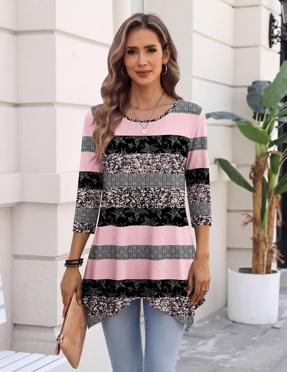 image:imageZeagoo Womens Tops 34 Sleeve loose fit dressy Tunics Plus Size Boho ShirtsTz245