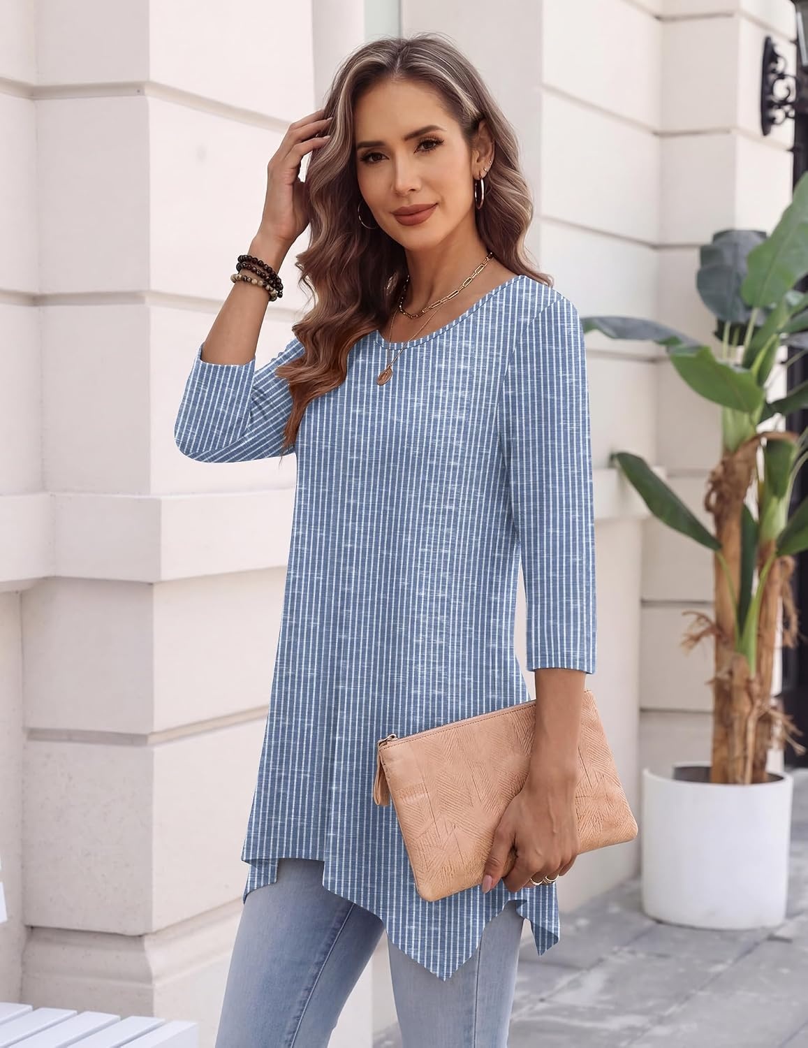 image:imageZeagoo Womens Tops 34 Sleeve loose fit dressy Tunics Plus Size Boho ShirtsTz273