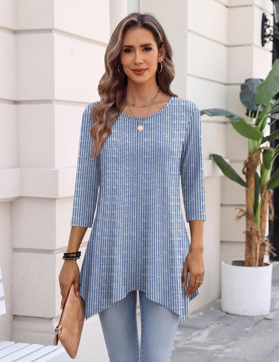 image:imageZeagoo Womens Tops 34 Sleeve loose fit dressy Tunics Plus Size Boho ShirtsTz273