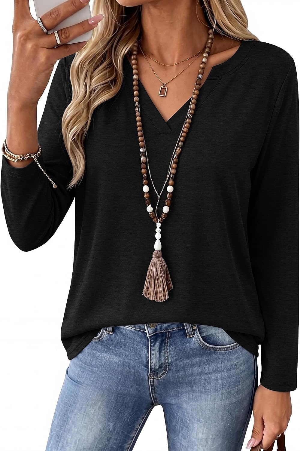 image:imageZeagoo Womens Tops Long Sleeve V Neck Tee Shirts Cute Dressy CasualBblack