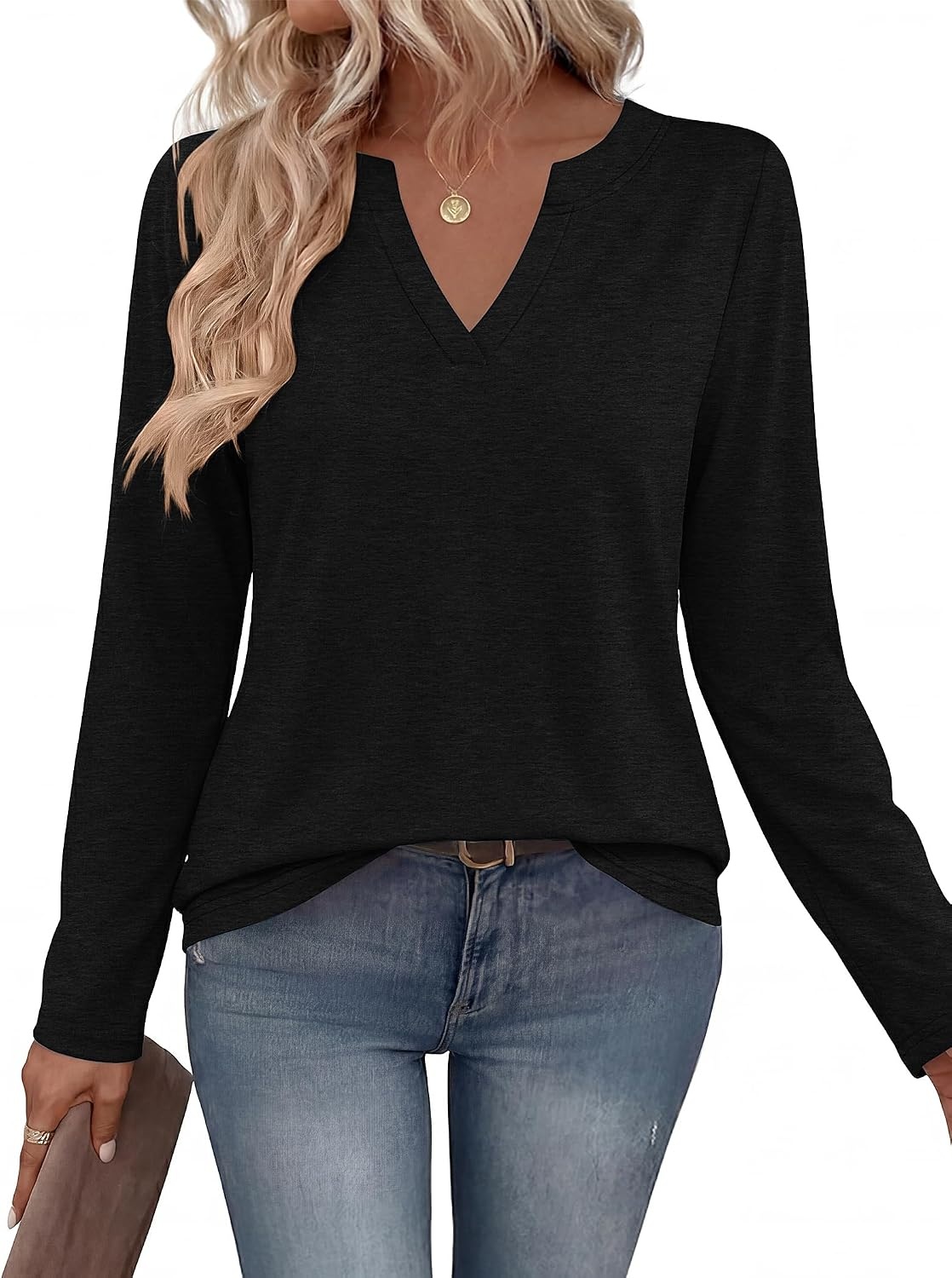 image:imageZeagoo Womens Tops Long Sleeve V Neck Tee Shirts Cute Dressy CasualBblack