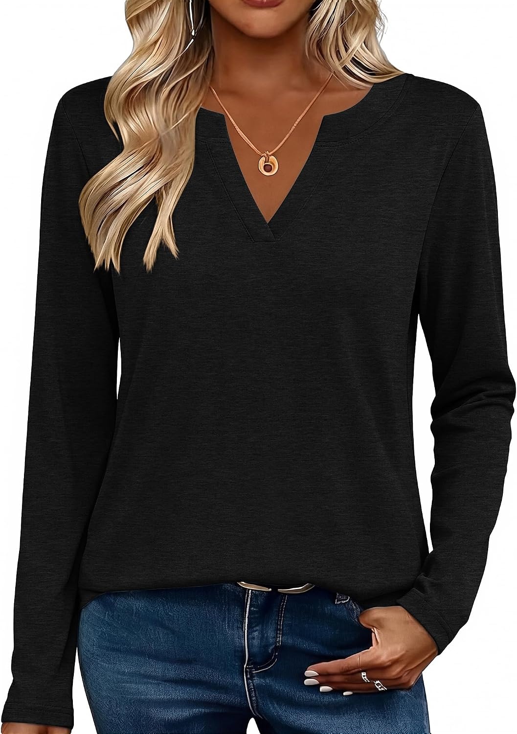 image:imageZeagoo Womens Tops Long Sleeve V Neck Tee Shirts Cute Dressy CasualBblack
