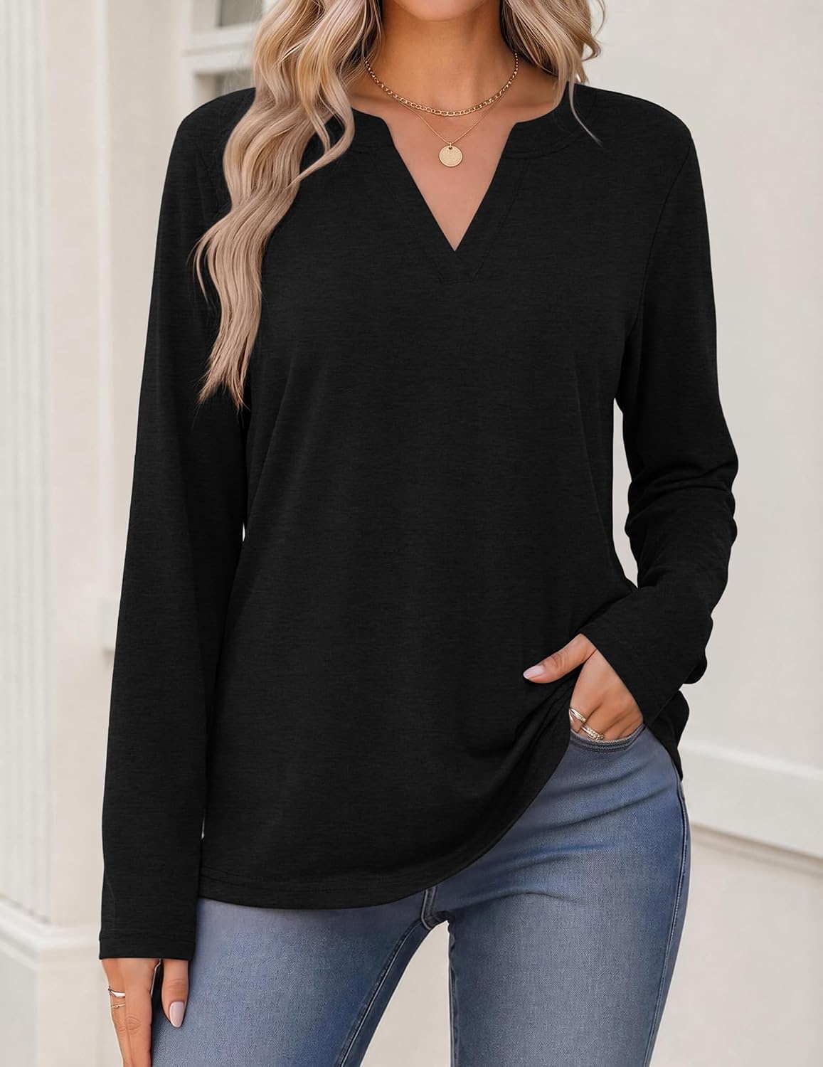 image:imageZeagoo Womens Tops Long Sleeve V Neck Tee Shirts Cute Dressy CasualBblack