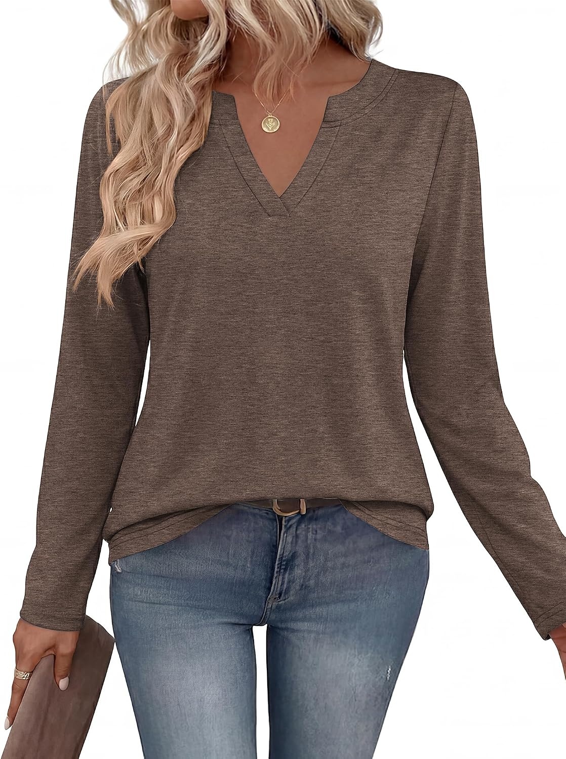image:imageZeagoo Womens Tops Long Sleeve V Neck Tee Shirts Cute Dressy CasualBbrown