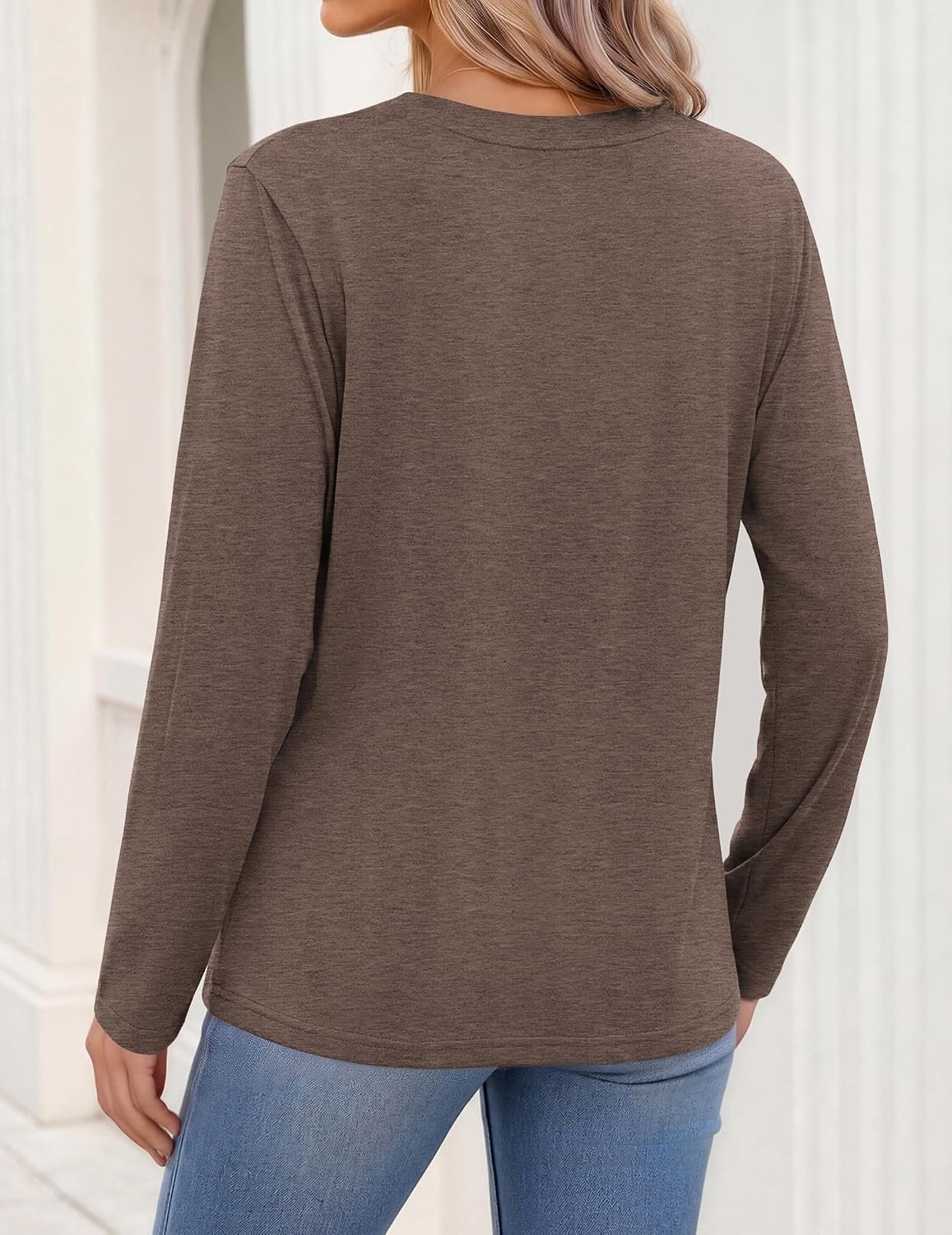 image:imageZeagoo Womens Tops Long Sleeve V Neck Tee Shirts Cute Dressy CasualBbrown