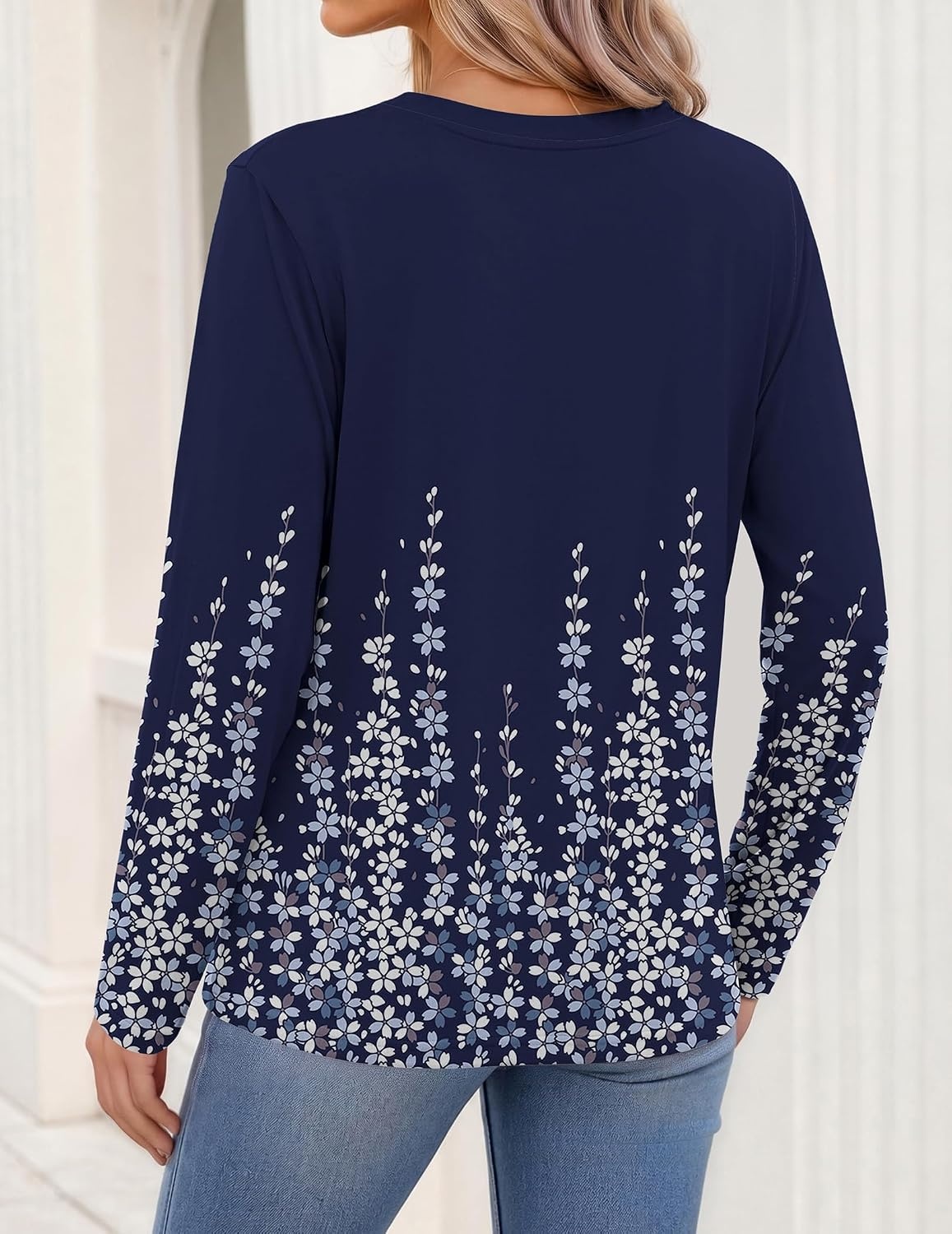 image:imageZeagoo Womens Tops Long Sleeve V Neck Tee Shirts Cute Dressy CasualBlue Flowers Sf388