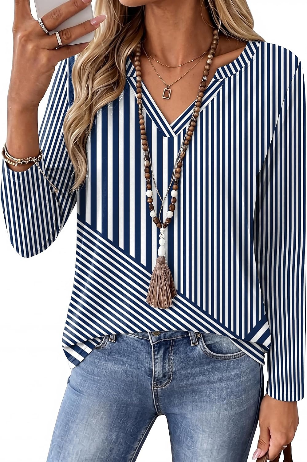 image:imageZeagoo Womens Tops Long Sleeve V Neck Tee Shirts Cute Dressy CasualBlue Stripes Tz480