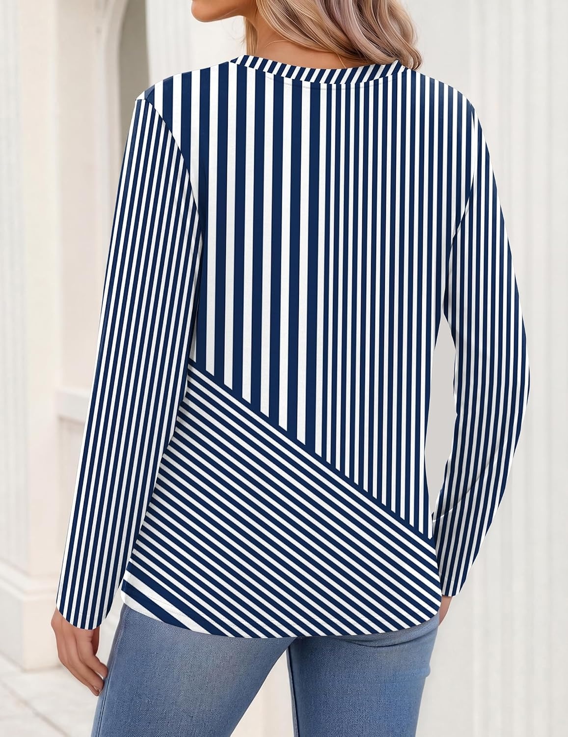 image:imageZeagoo Womens Tops Long Sleeve V Neck Tee Shirts Cute Dressy CasualBlue Stripes Tz480