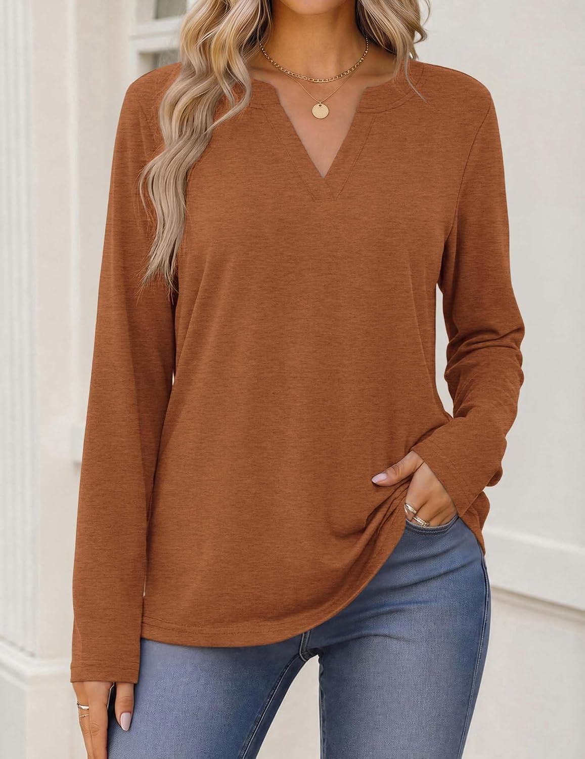 image:imageZeagoo Womens Tops Long Sleeve V Neck Tee Shirts Cute Dressy CasualBmaple
