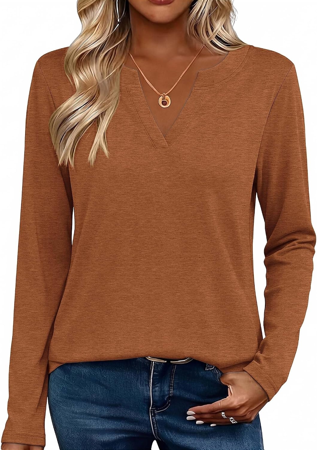 image:imageZeagoo Womens Tops Long Sleeve V Neck Tee Shirts Cute Dressy CasualBmaple