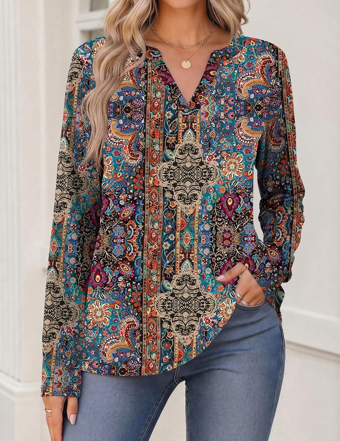 image:imageZeagoo Womens Tops Long Sleeve V Neck Tee Shirts Cute Dressy CasualBohemian Mz721