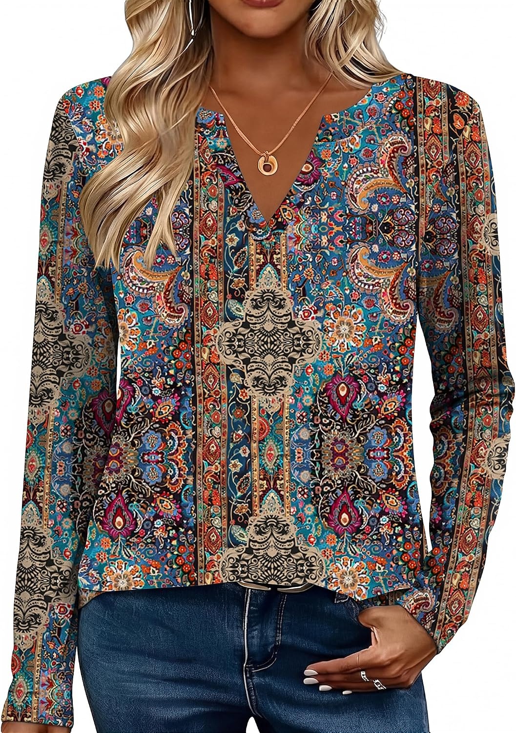 image:imageZeagoo Womens Tops Long Sleeve V Neck Tee Shirts Cute Dressy CasualBohemian Mz721