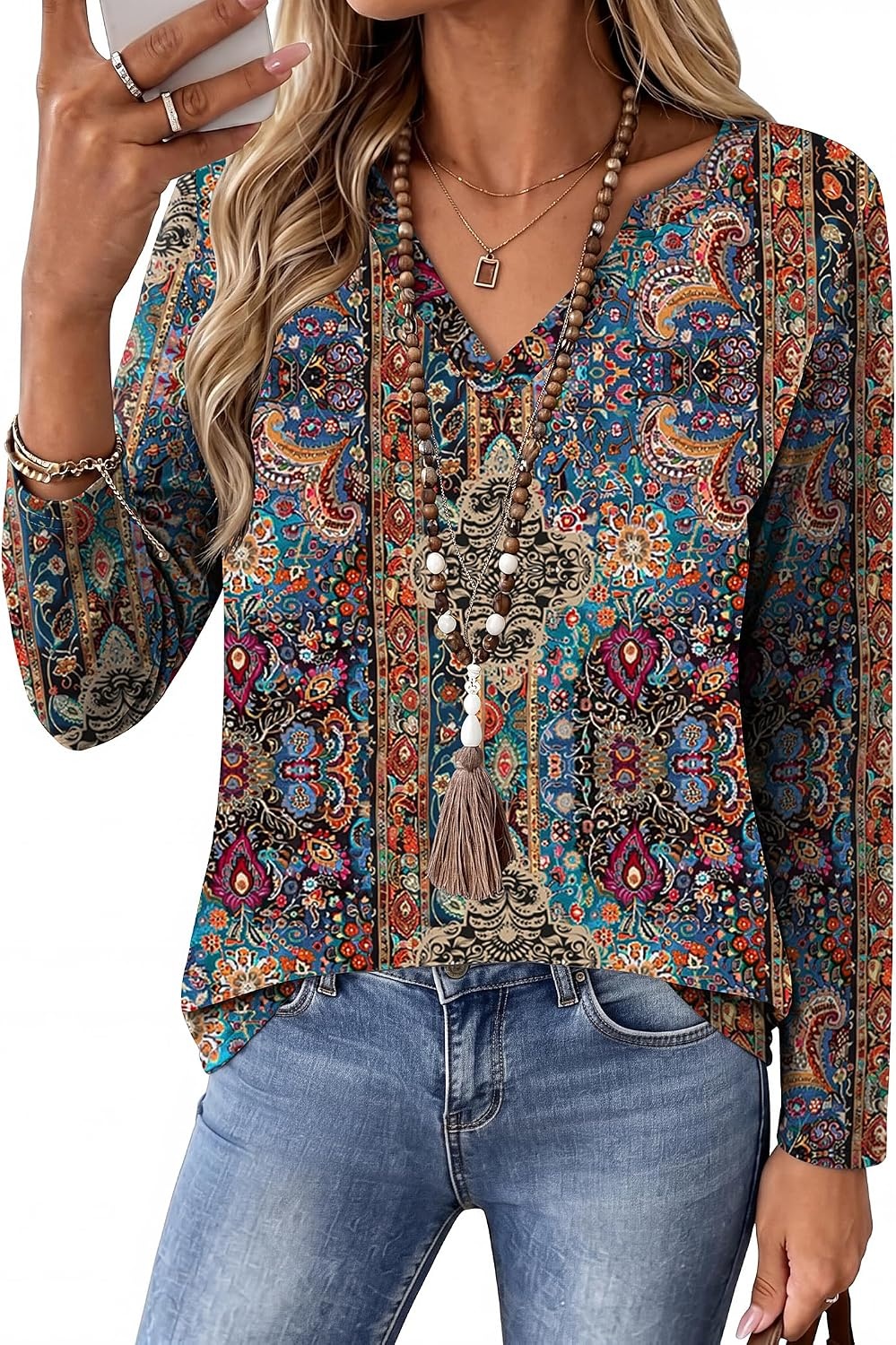 image:imageZeagoo Womens Tops Long Sleeve V Neck Tee Shirts Cute Dressy CasualBohemian Mz721