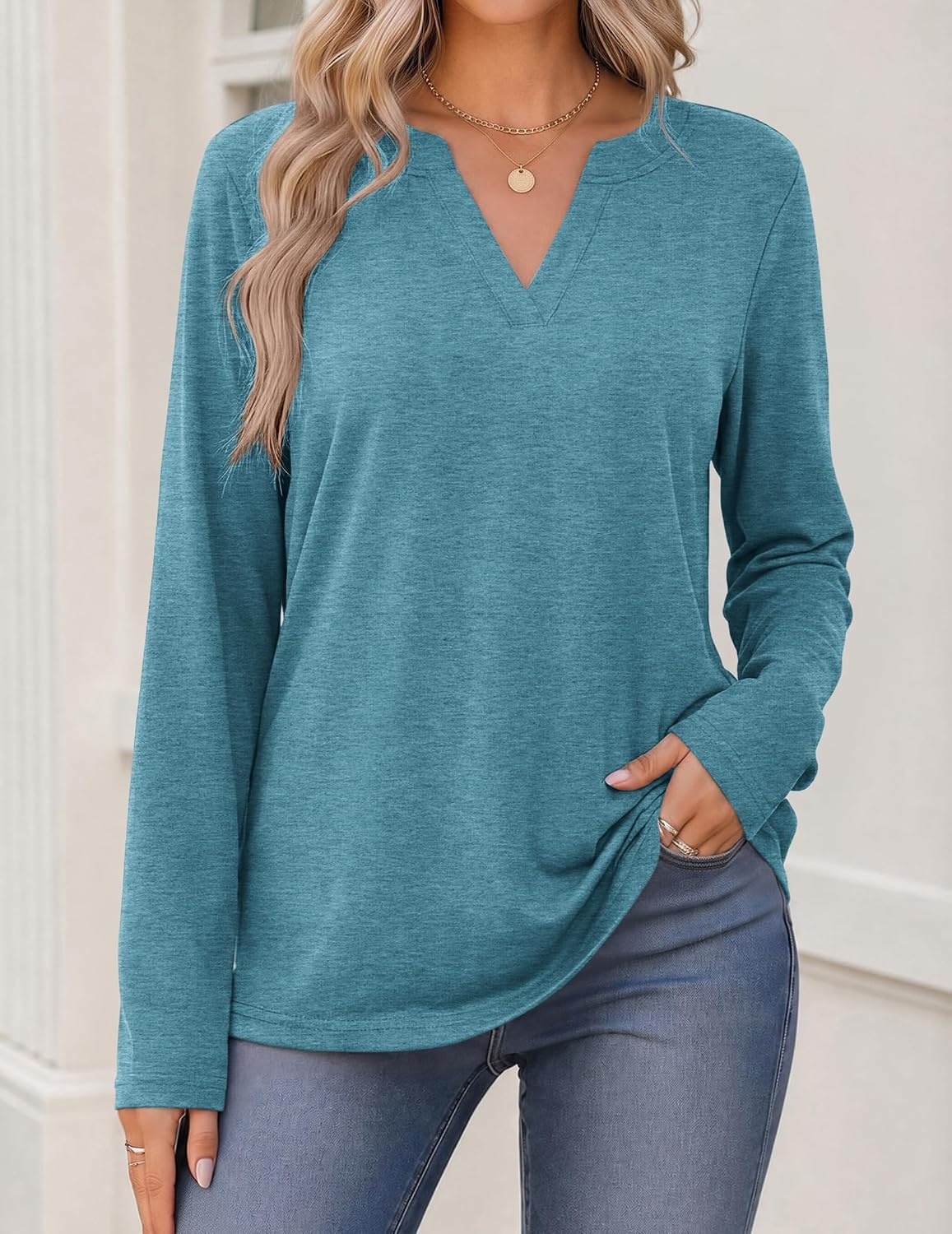 image:imageZeagoo Womens Tops Long Sleeve V Neck Tee Shirts Cute Dressy CasualBturquoise