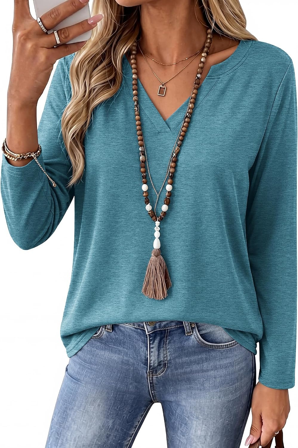 image:imageZeagoo Womens Tops Long Sleeve V Neck Tee Shirts Cute Dressy CasualBturquoise