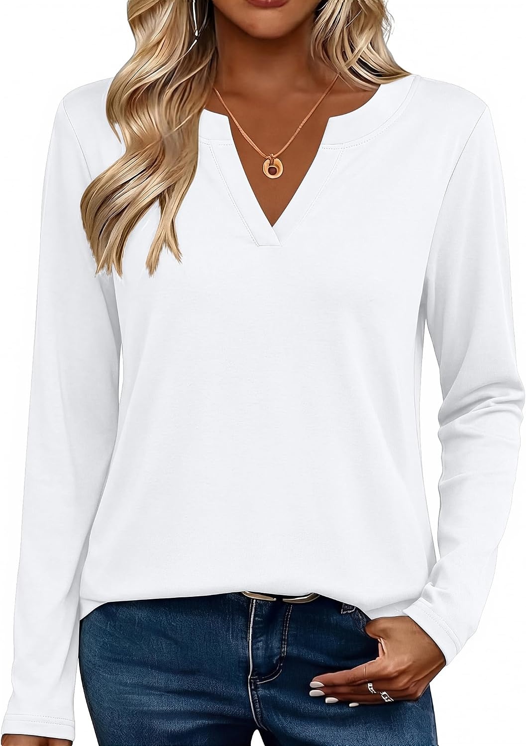 image:imageZeagoo Womens Tops Long Sleeve V Neck Tee Shirts Cute Dressy CasualBwhite
