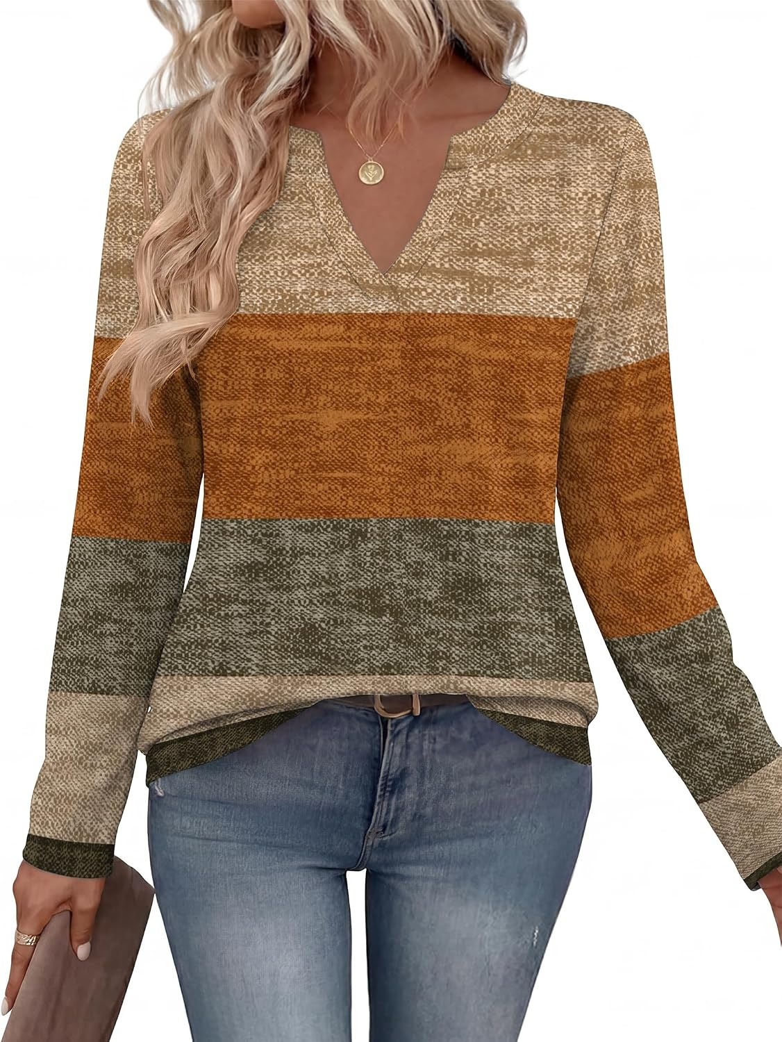 image:imageZeagoo Womens Tops Long Sleeve V Neck Tee Shirts Cute Dressy CasualKhaki Jh398