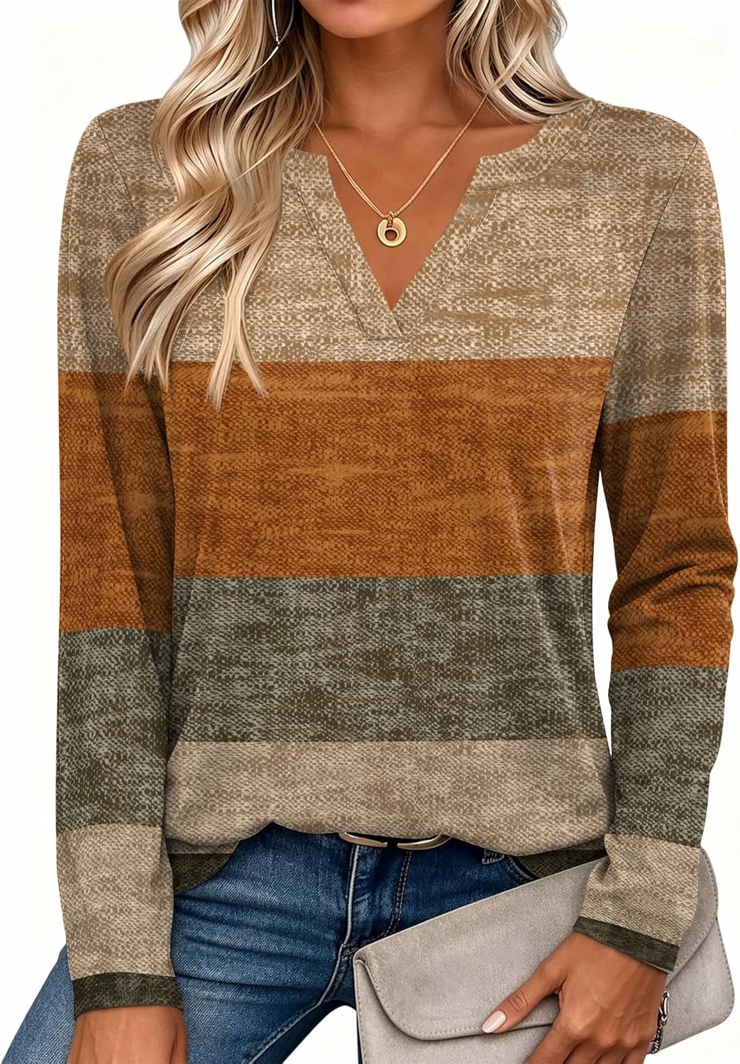 image:imageZeagoo Womens Tops Long Sleeve V Neck Tee Shirts Cute Dressy CasualKhaki Jh398