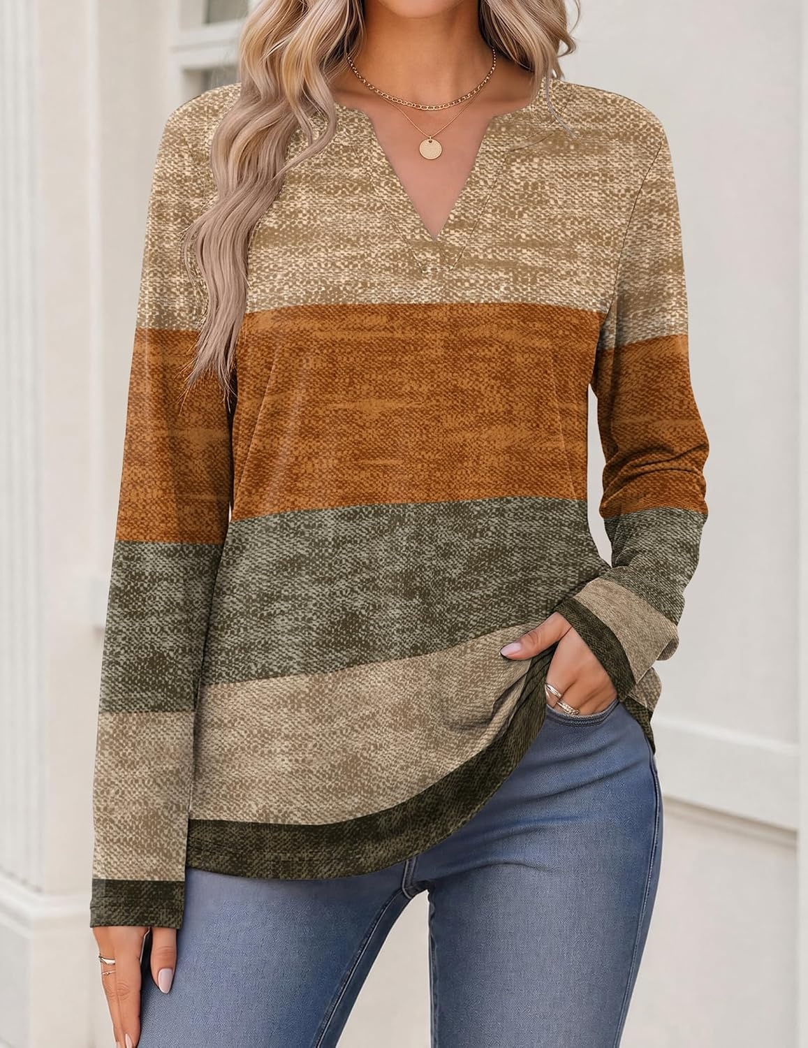 image:imageZeagoo Womens Tops Long Sleeve V Neck Tee Shirts Cute Dressy CasualKhaki Jh398