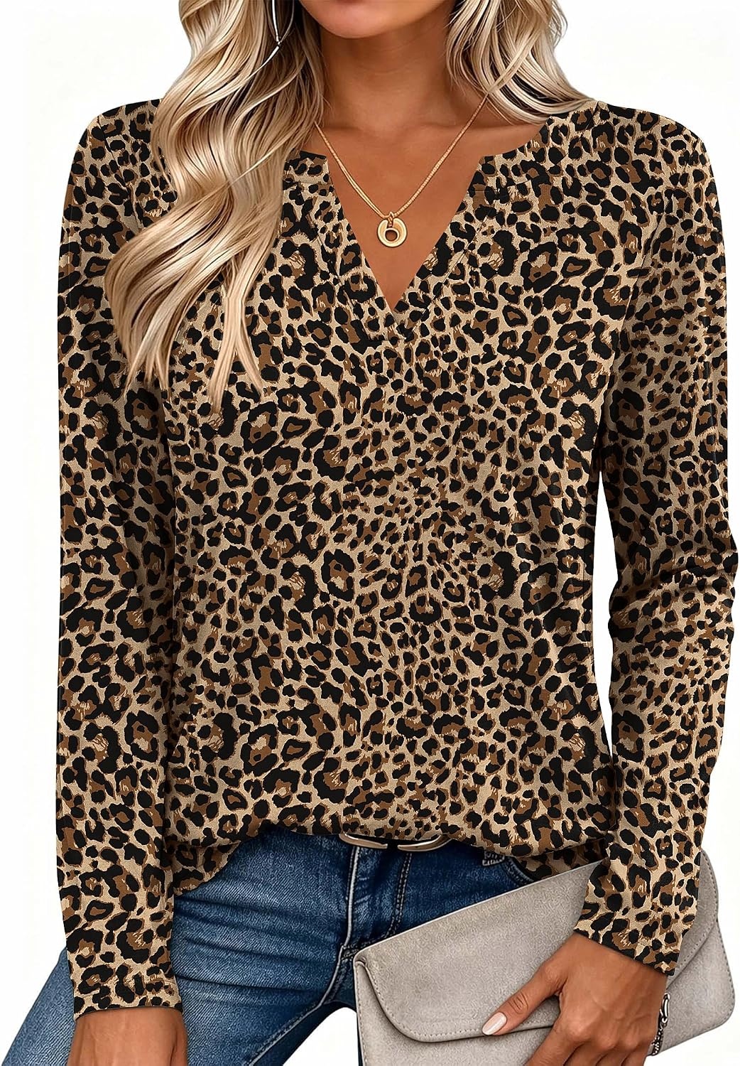 image:imageZeagoo Womens Tops Long Sleeve V Neck Tee Shirts Cute Dressy CasualLeopard Print An136