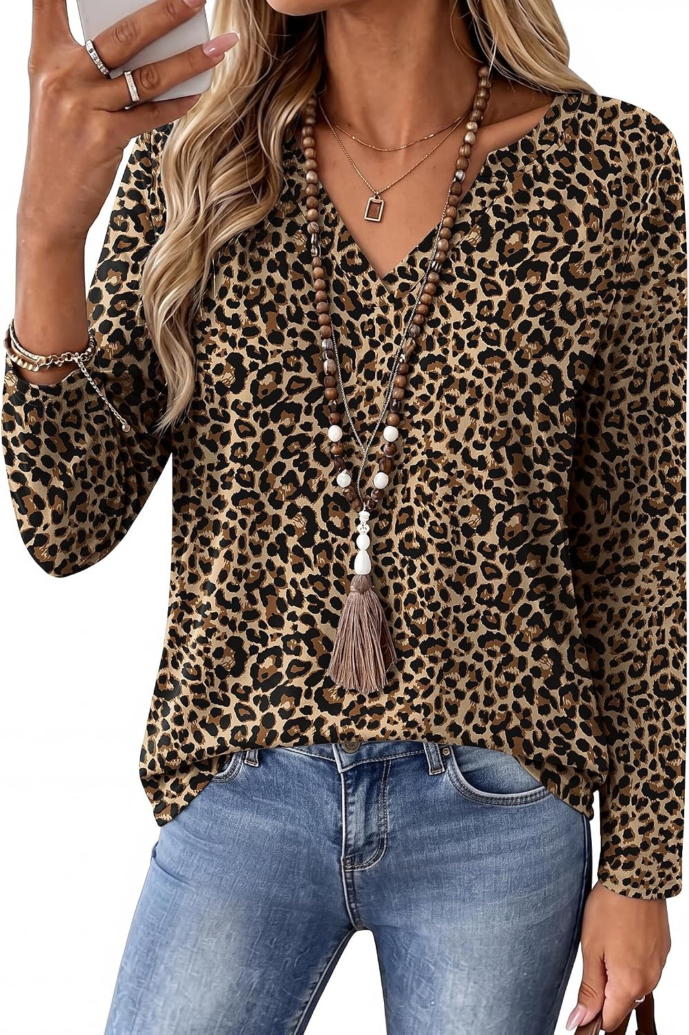 image:imageZeagoo Womens Tops Long Sleeve V Neck Tee Shirts Cute Dressy CasualLeopard Print An136