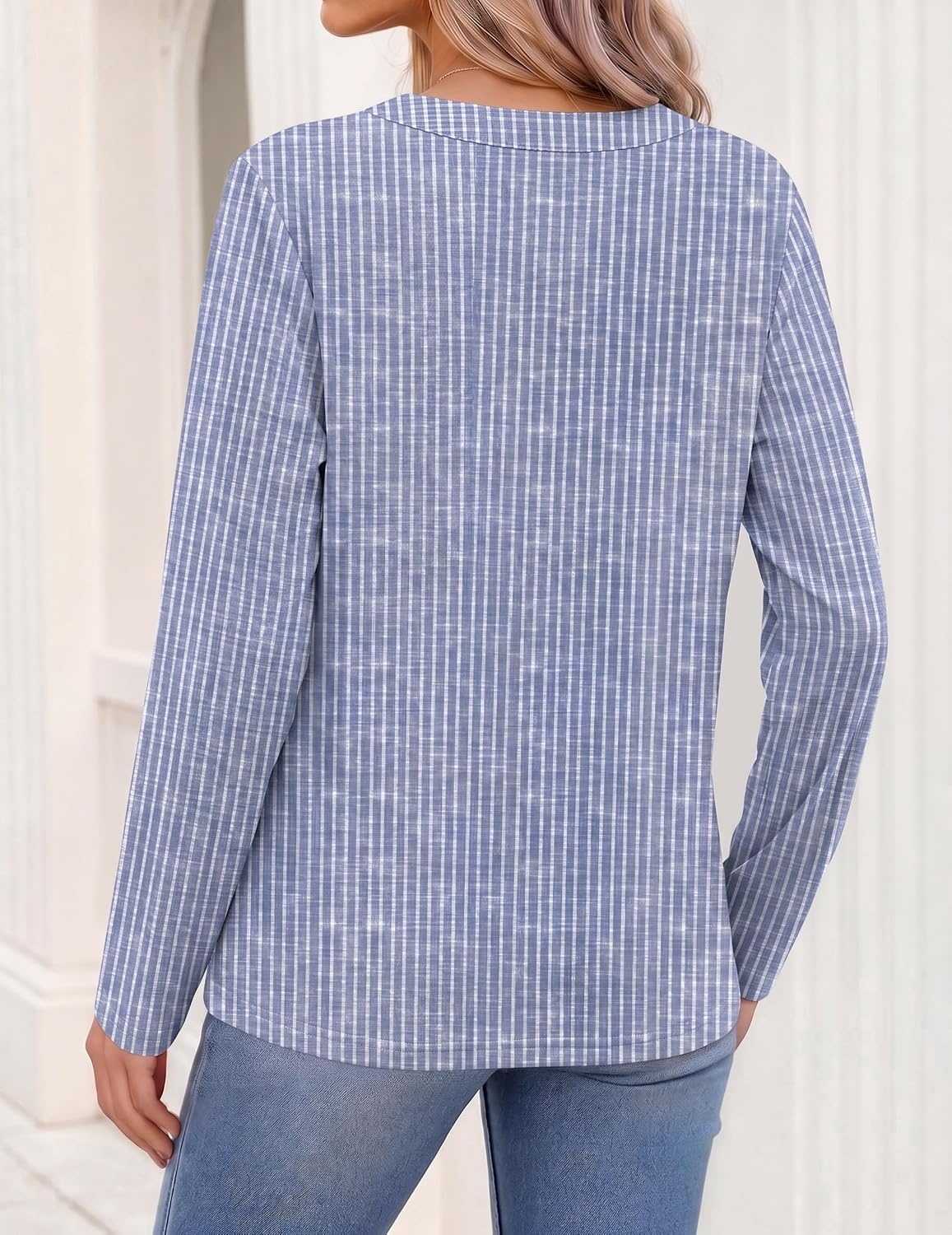 image:imageZeagoo Womens Tops Long Sleeve V Neck Tee Shirts Cute Dressy CasualLight Blue Striped Tz273