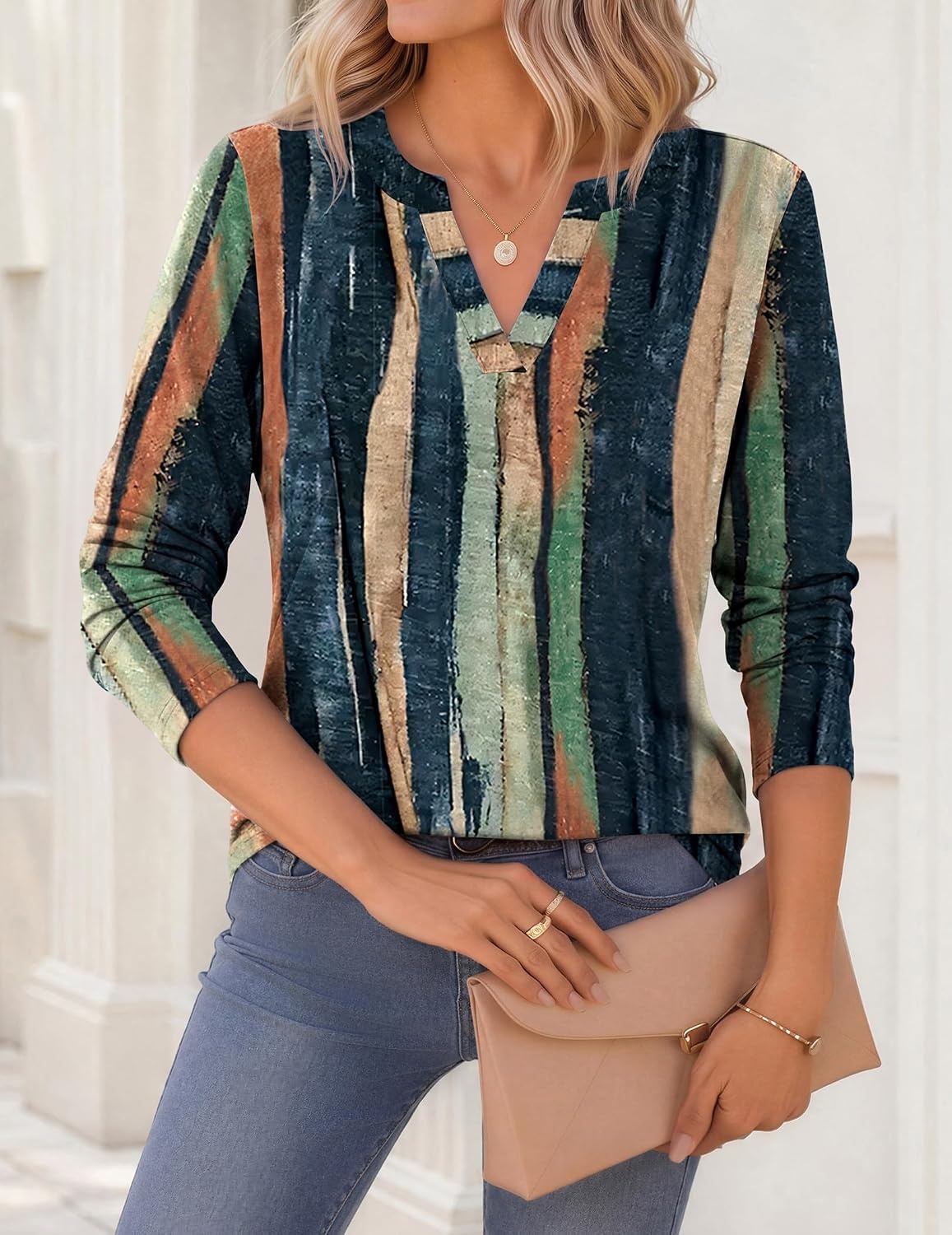 image:imageZeagoo Womens Tops Long Sleeve V Neck Tee Shirts Cute Dressy CasualMulticolor Cx289