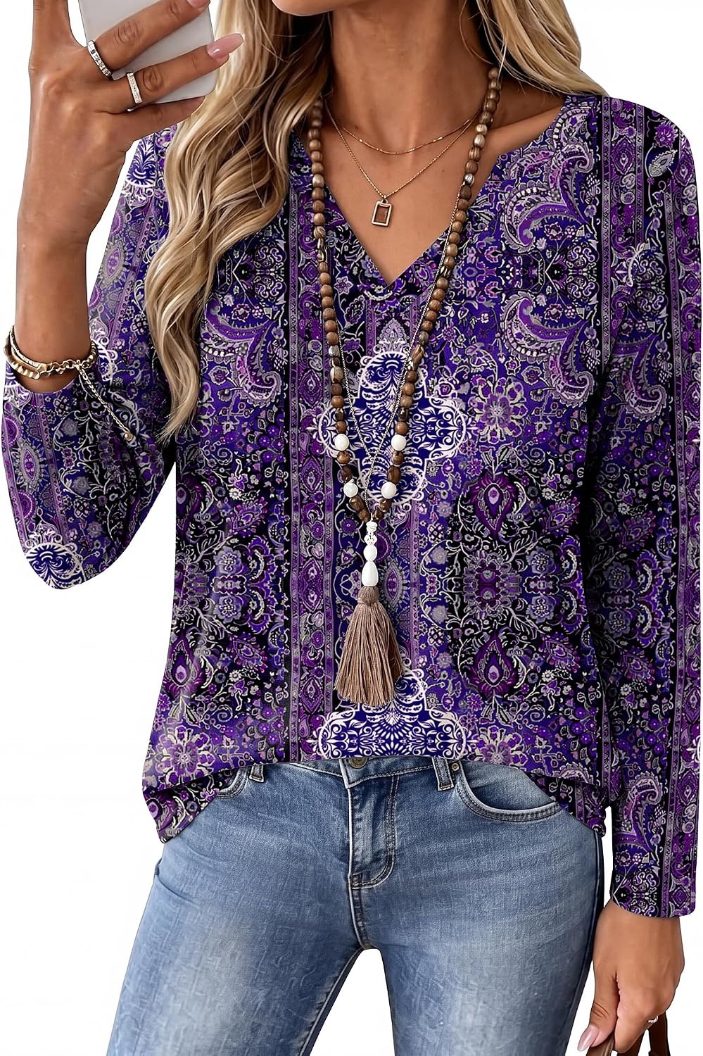 image:imageZeagoo Womens Tops Long Sleeve V Neck Tee Shirts Cute Dressy CasualPurple Boho Mz907