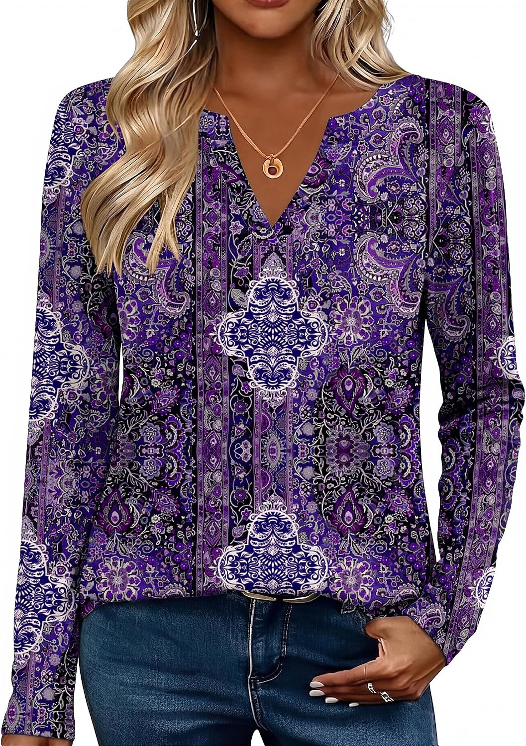 image:imageZeagoo Womens Tops Long Sleeve V Neck Tee Shirts Cute Dressy CasualPurple Boho Mz907