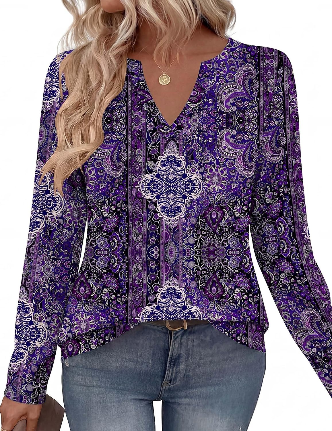 image:imageZeagoo Womens Tops Long Sleeve V Neck Tee Shirts Cute Dressy CasualPurple Boho Mz907
