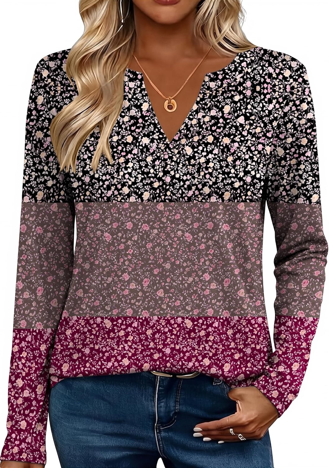 image:imageZeagoo Womens Tops Long Sleeve V Neck Tee Shirts Cute Dressy CasualPurple Floral Xh596