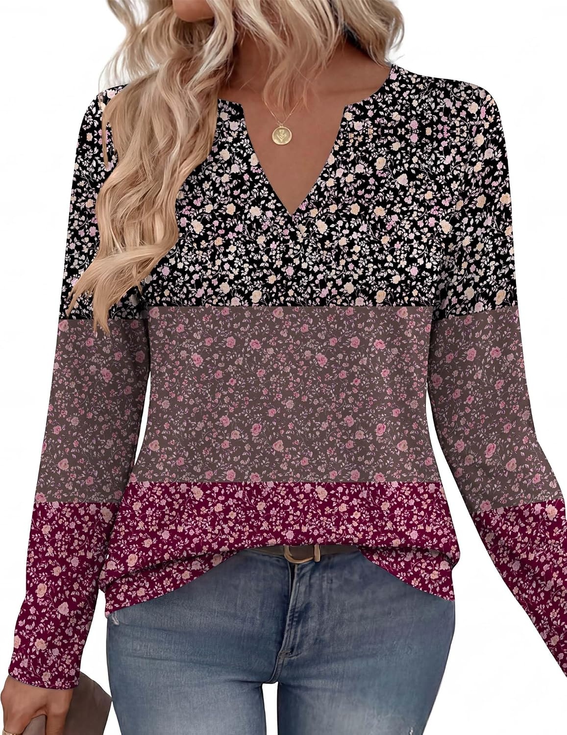 image:imageZeagoo Womens Tops Long Sleeve V Neck Tee Shirts Cute Dressy CasualPurple Floral Xh596