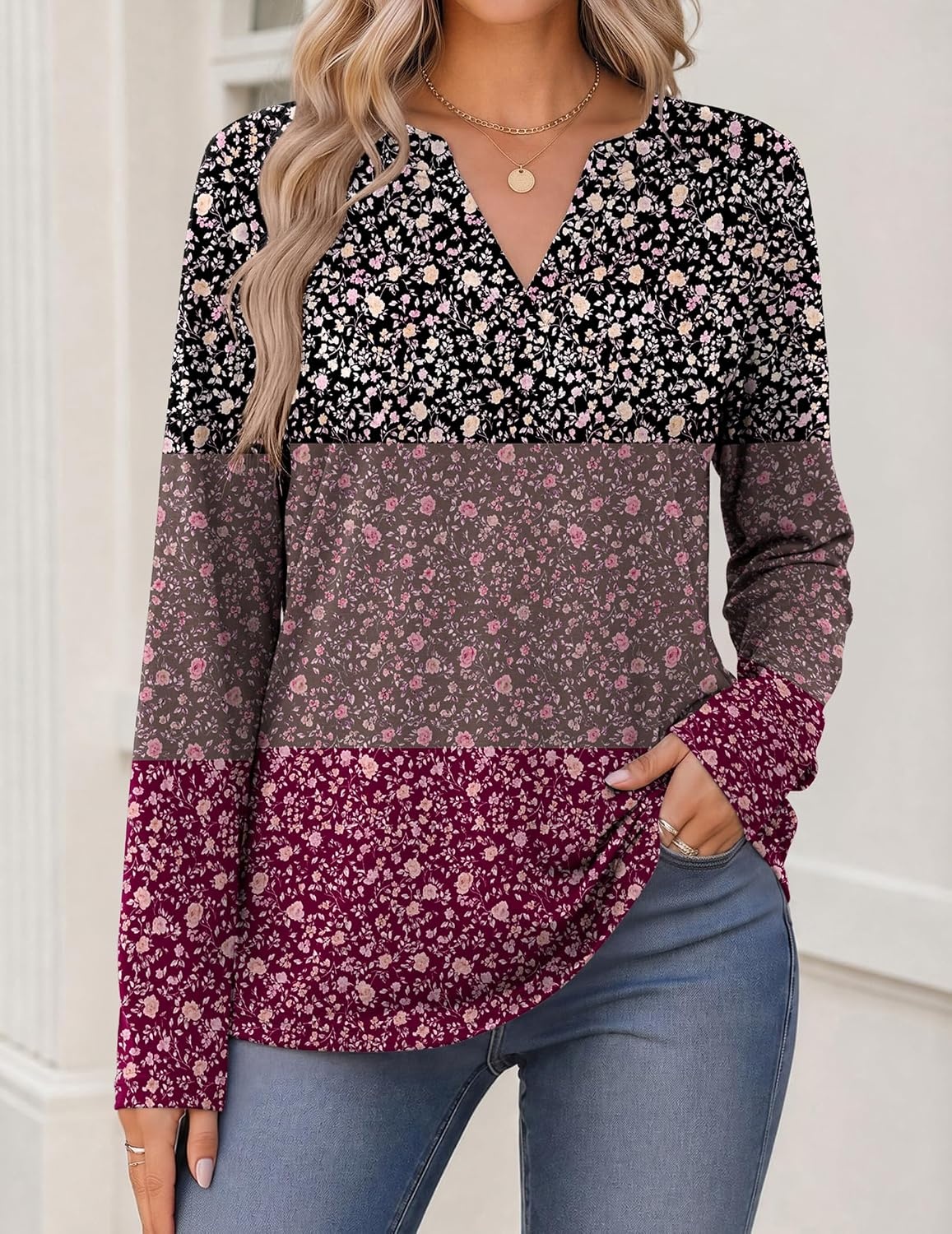 image:imageZeagoo Womens Tops Long Sleeve V Neck Tee Shirts Cute Dressy CasualPurple Floral Xh596