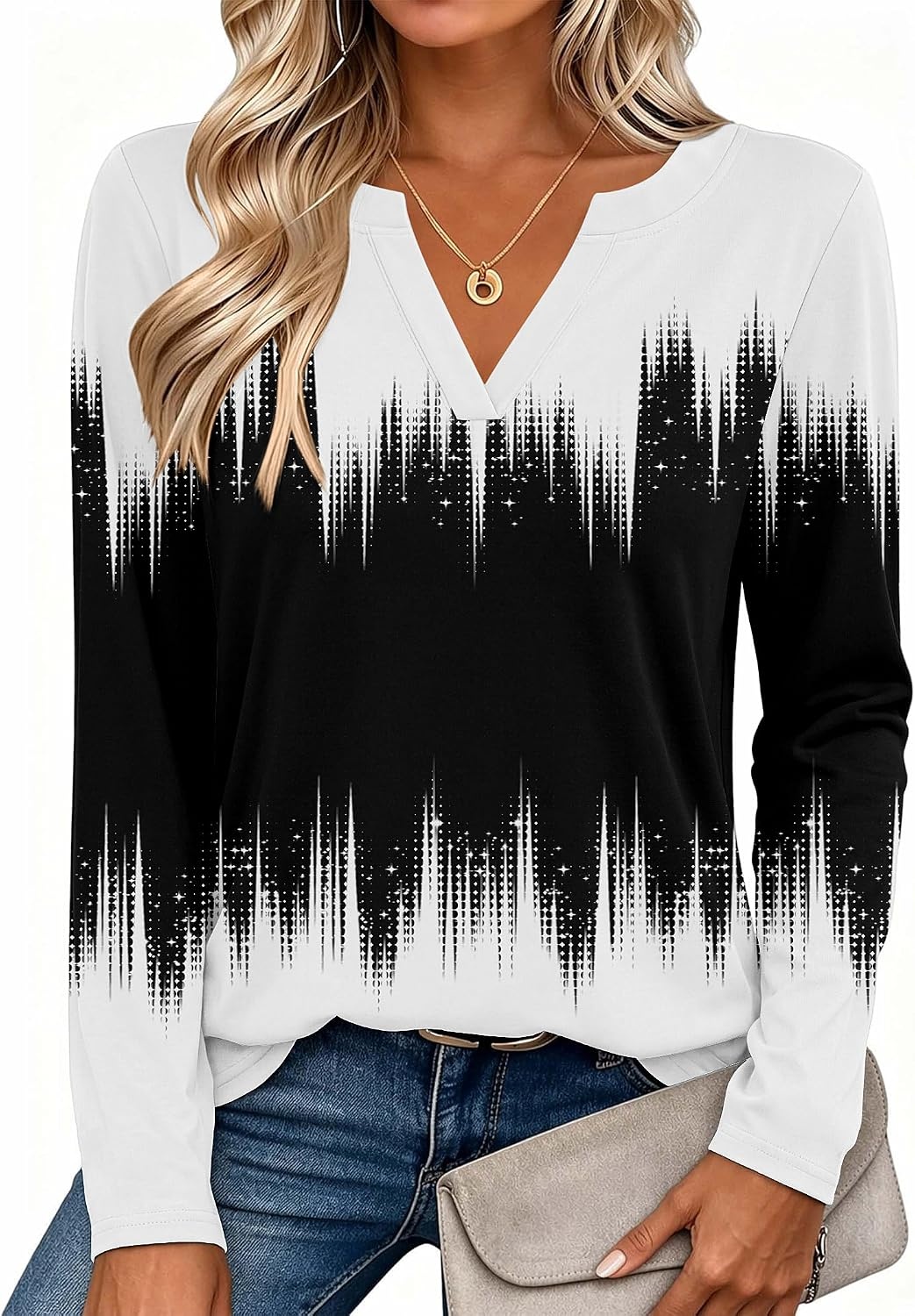 image:imageZeagoo Womens Tops Long Sleeve V Neck Tee Shirts Cute Dressy CasualWhite Black Jb204