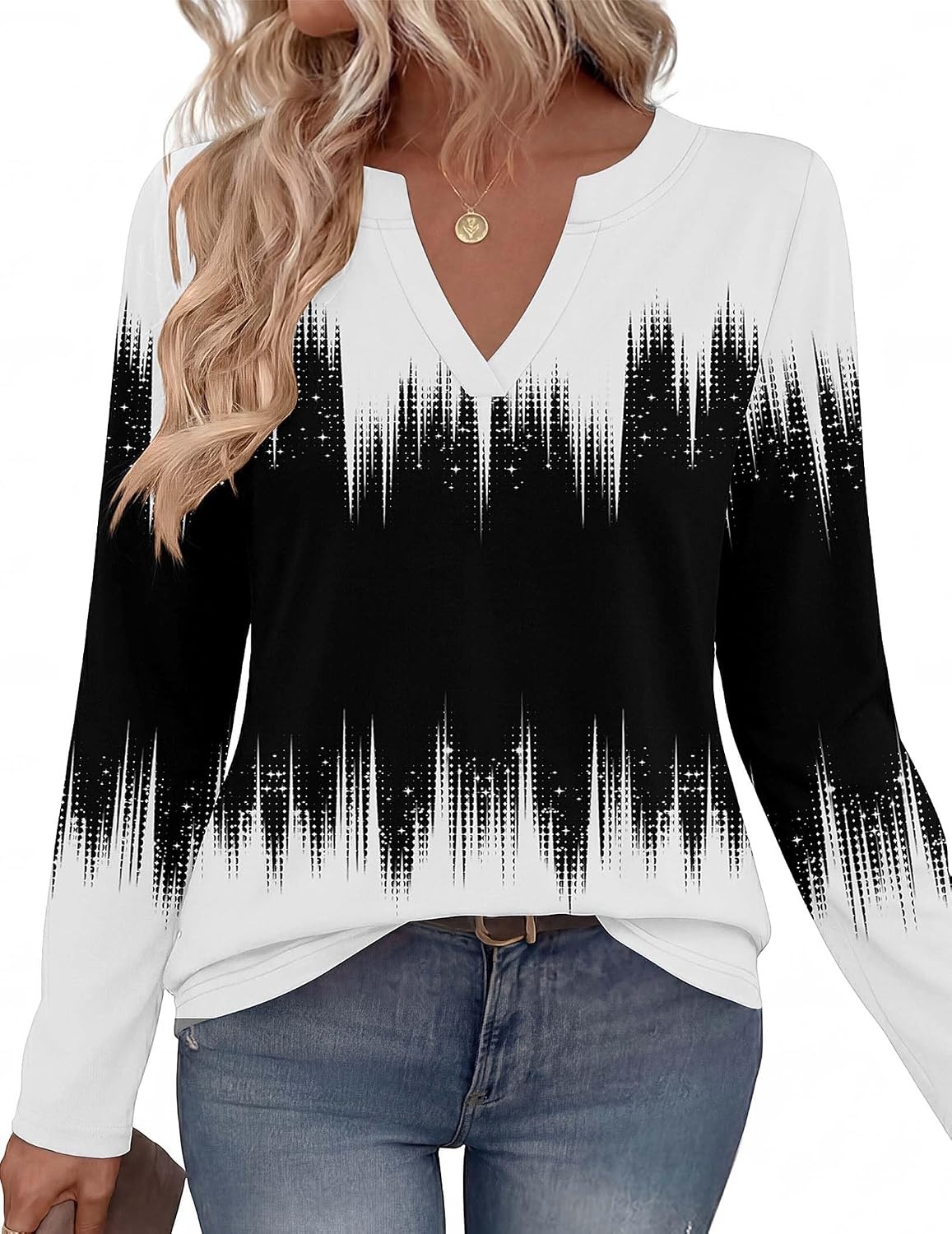 image:imageZeagoo Womens Tops Long Sleeve V Neck Tee Shirts Cute Dressy CasualWhite Black Jb204