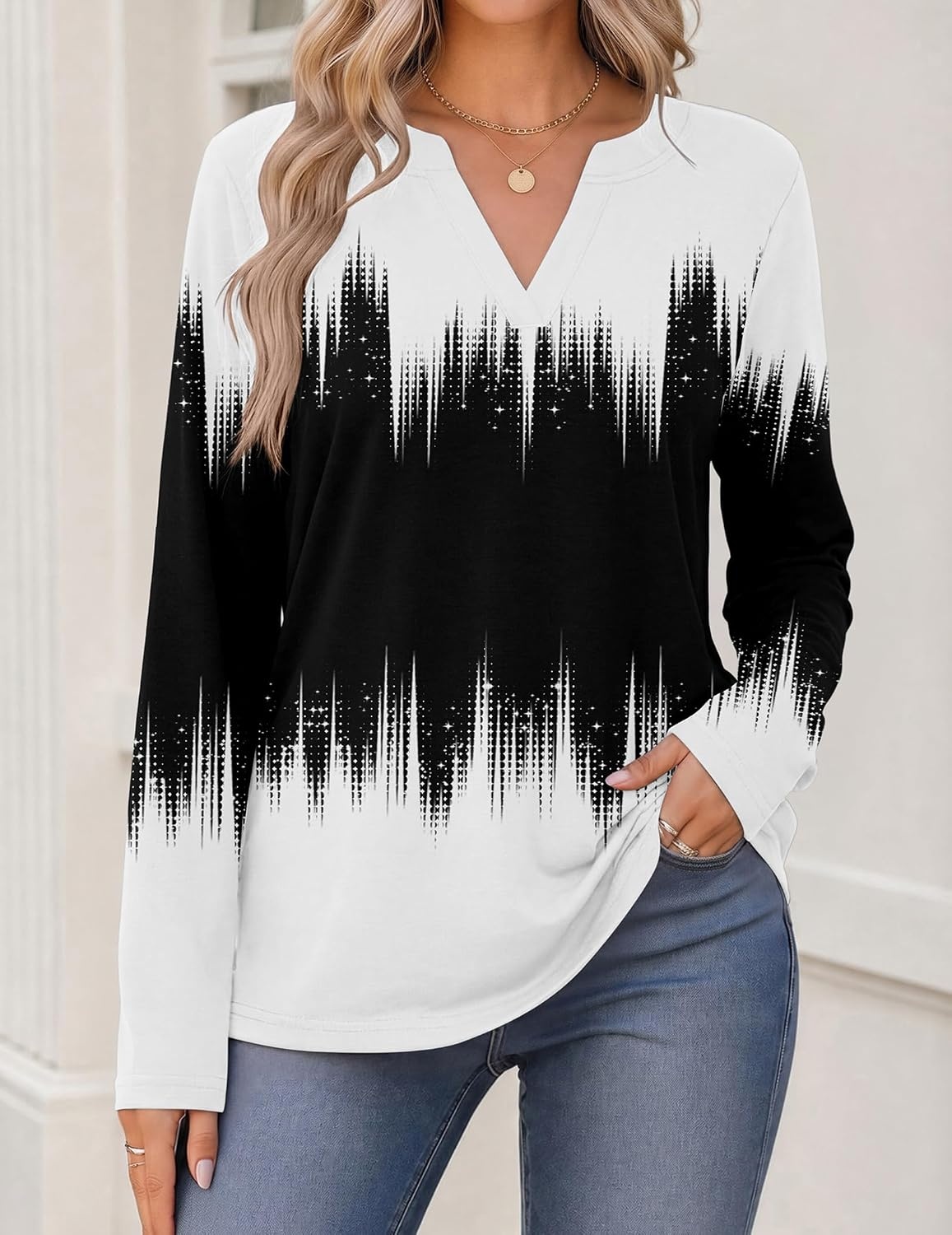 image:imageZeagoo Womens Tops Long Sleeve V Neck Tee Shirts Cute Dressy CasualWhite Black Jb204