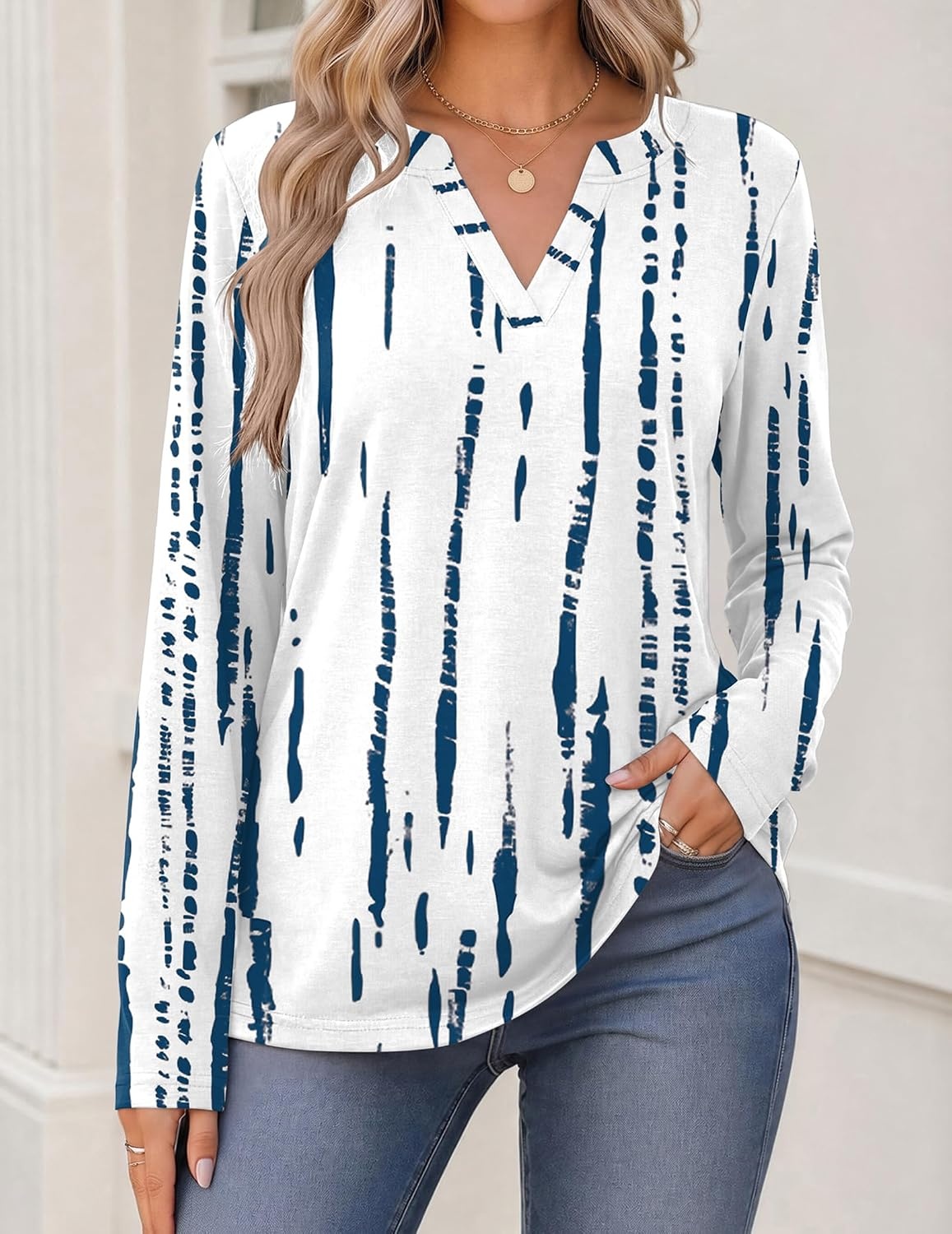 image:imageZeagoo Womens Tops Long Sleeve V Neck Tee Shirts Cute Dressy CasualWhite Blue Zr229