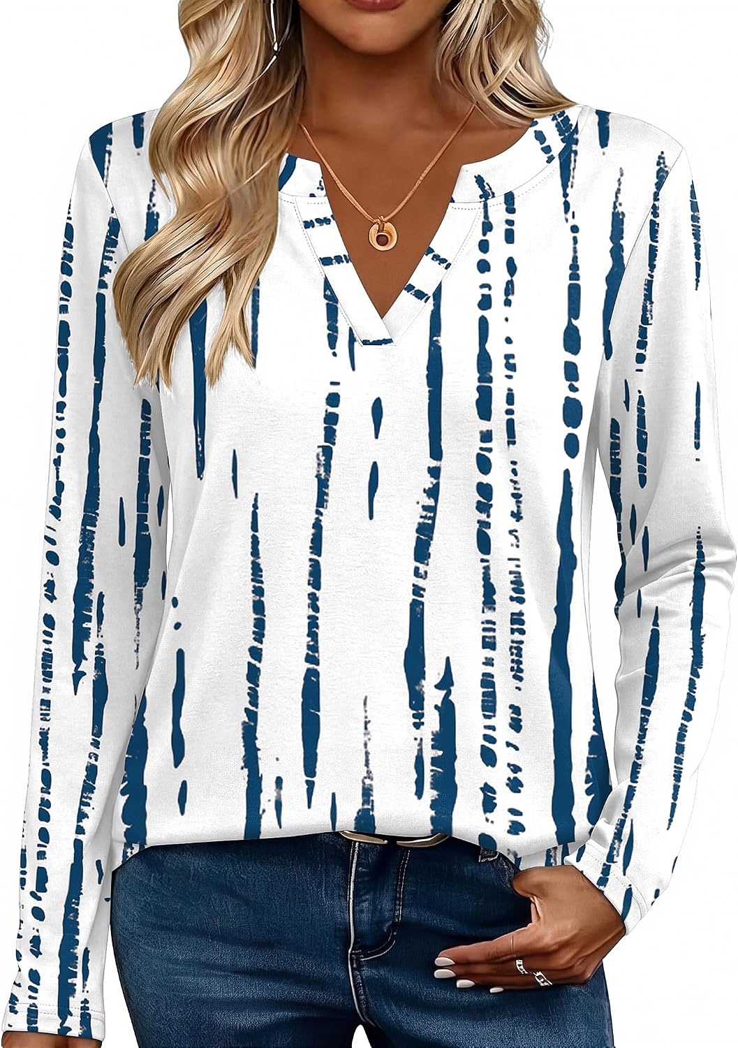 image:imageZeagoo Womens Tops Long Sleeve V Neck Tee Shirts Cute Dressy CasualWhite Blue Zr229