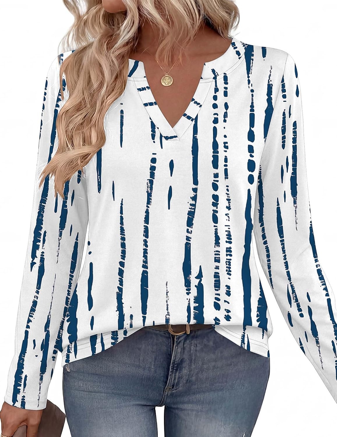 image:imageZeagoo Womens Tops Long Sleeve V Neck Tee Shirts Cute Dressy CasualWhite Blue Zr229