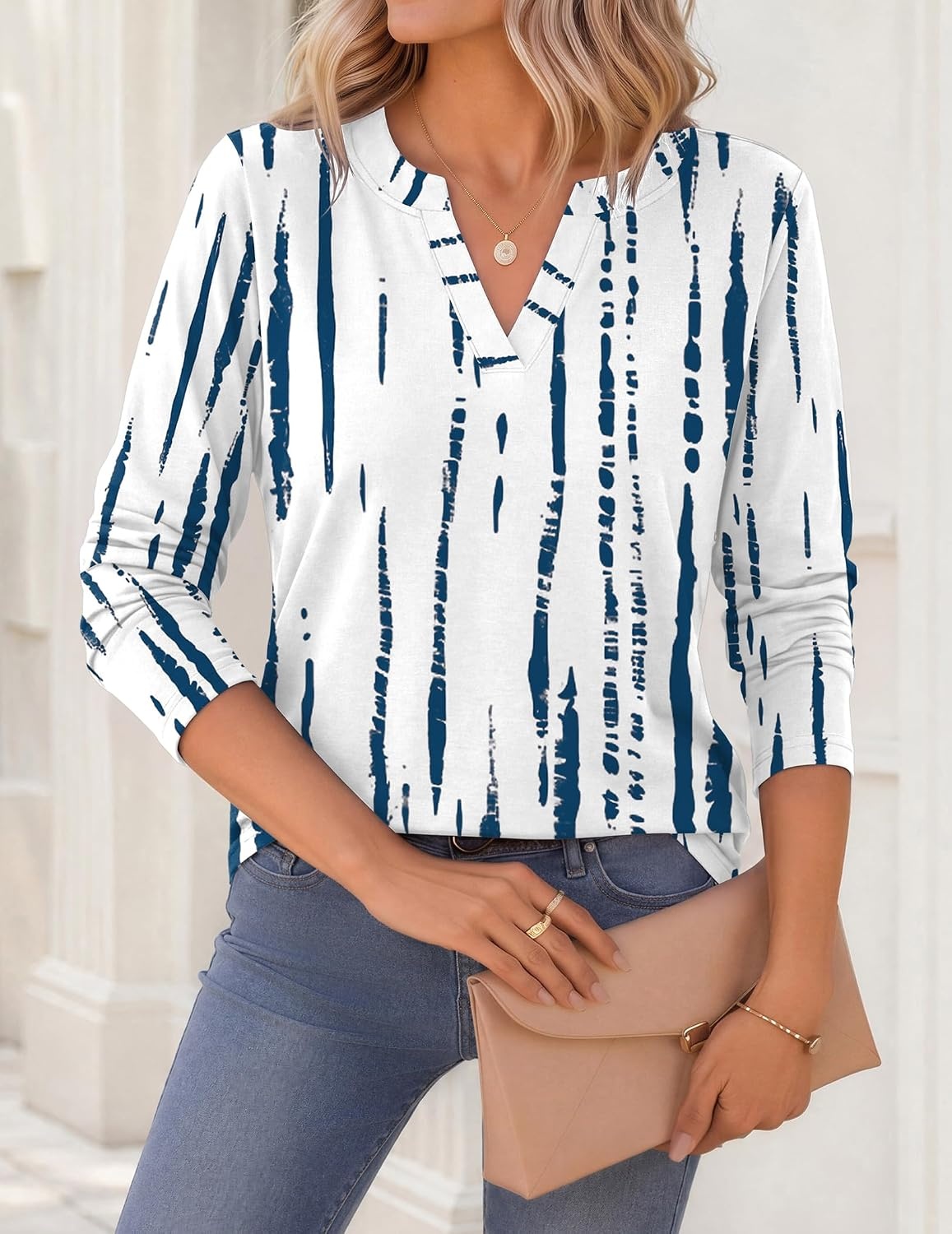 image:imageZeagoo Womens Tops Long Sleeve V Neck Tee Shirts Cute Dressy CasualWhite Blue Zr229