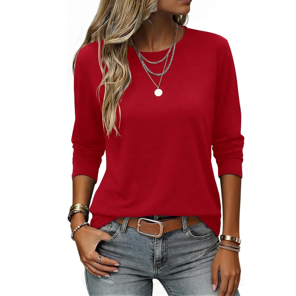 image:imageZeagoo Women Crewneck Casual Long Sleeve Tops Fall Tshirts LayerRed