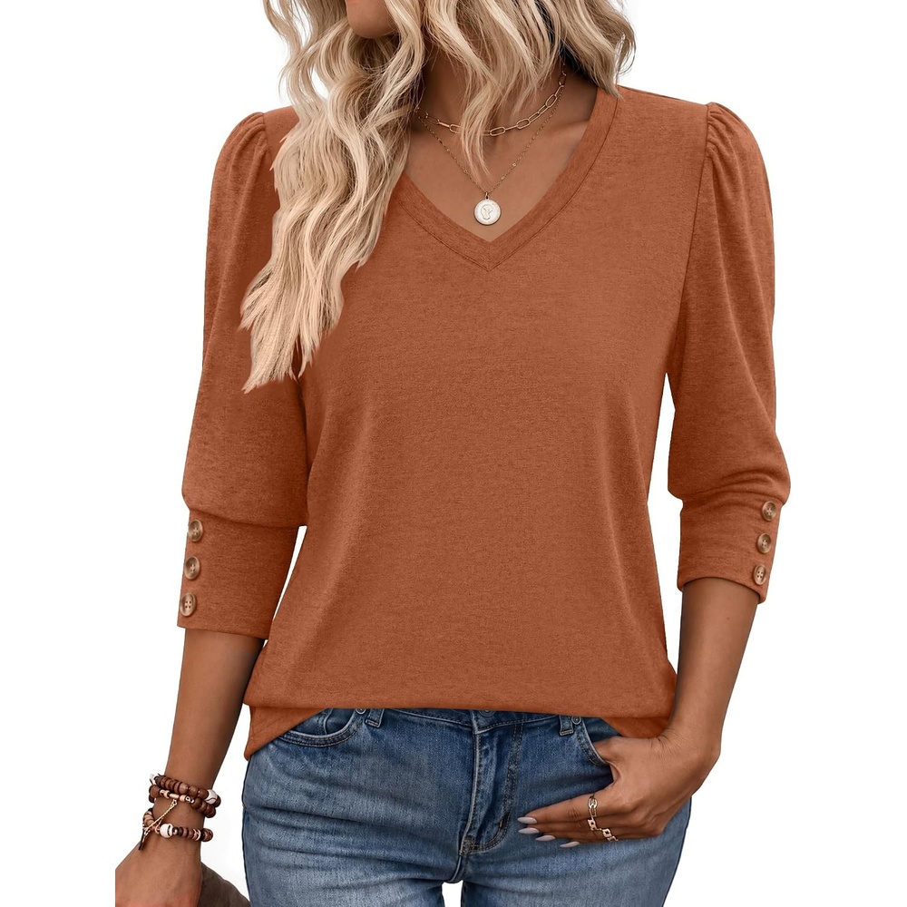 image:imageZeagoo Womens 34 Sleeve V Neck T Shirts Dressy Casual Tops04caramel