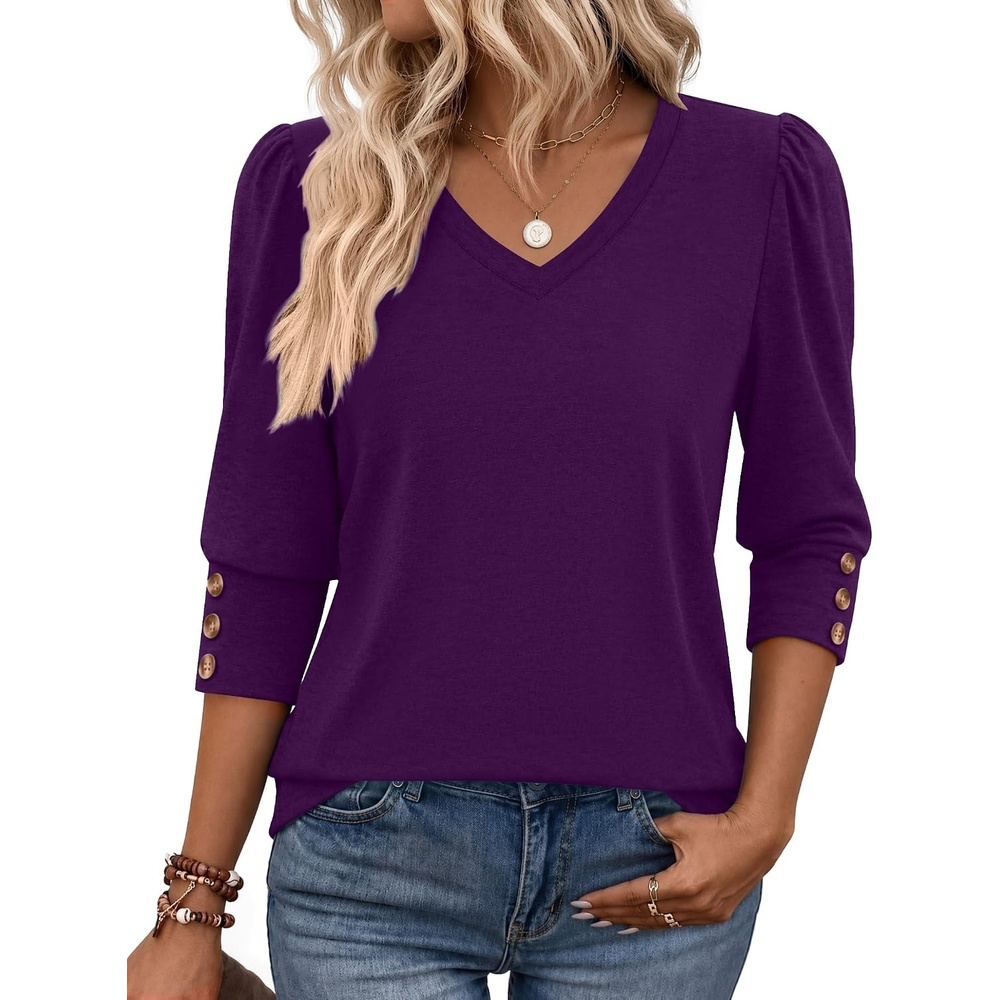 image:imageZeagoo Womens 34 Sleeve V Neck T Shirts Dressy Casual Tops04purple
