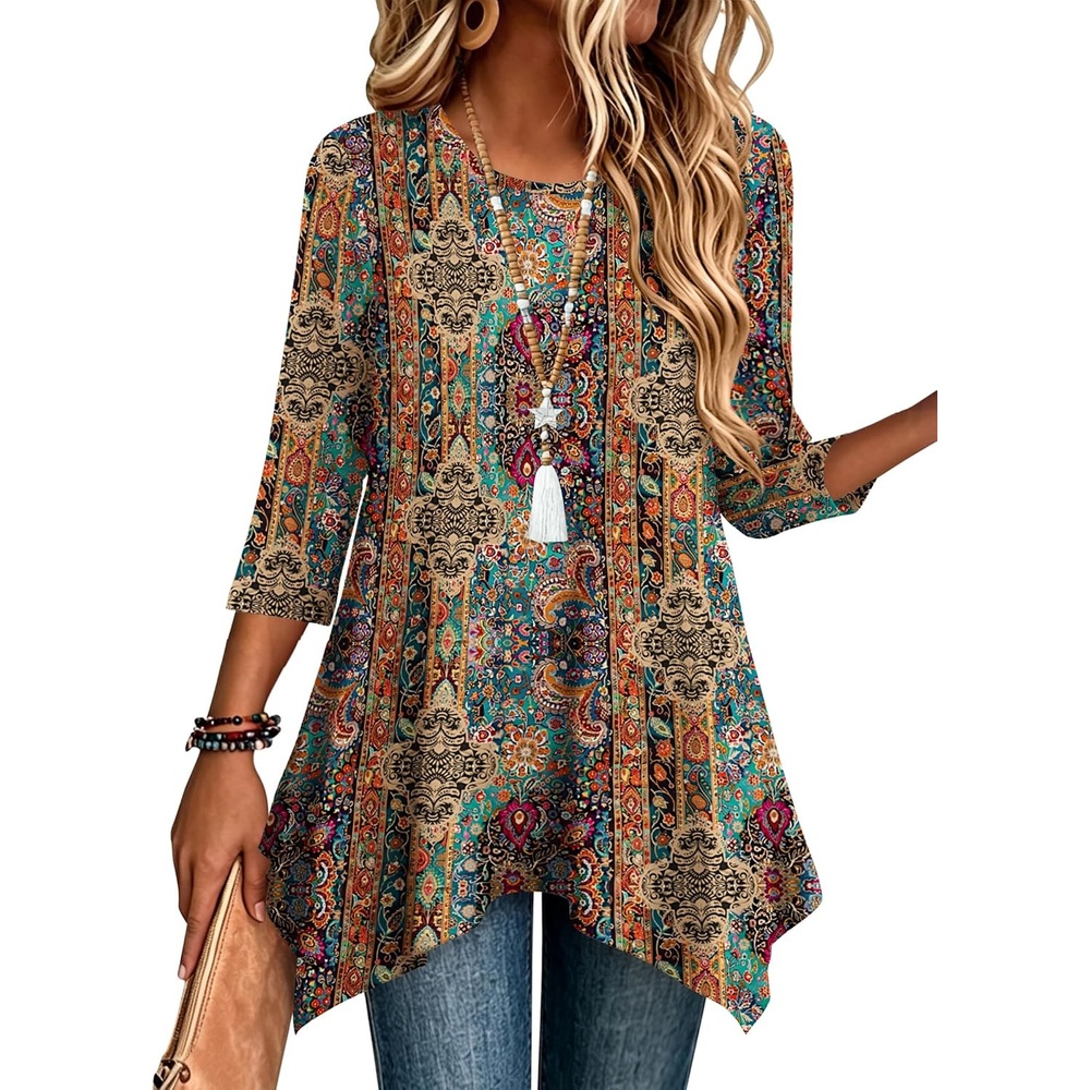 image:imageZeagoo Womens Tops 34 Sleeve loose fit dressy Tunics Plus Size Boho ShirtsMz721