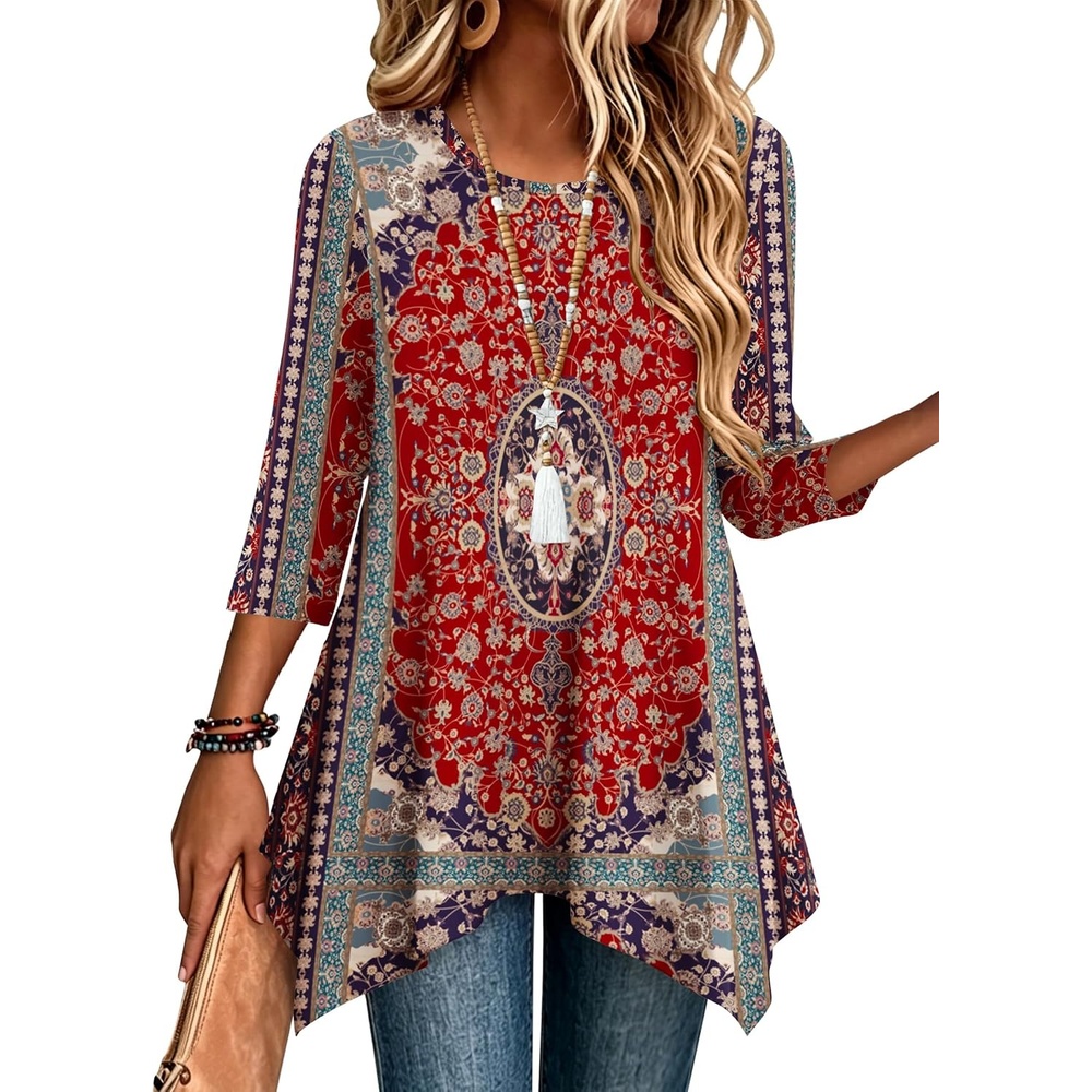 image:imageZeagoo Womens Tops 34 Sleeve loose fit dressy Tunics Plus Size Boho ShirtsMz870