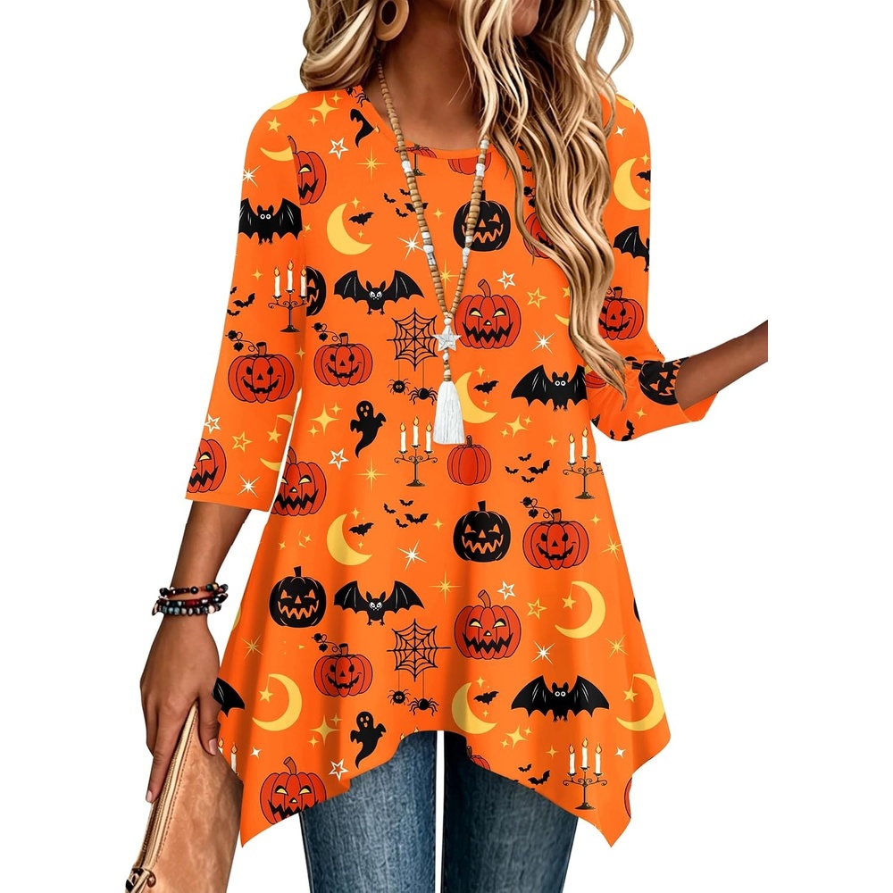 image:imageZeagoo Womens Tops 34 Sleeve loose fit dressy Tunics Plus Size Boho ShirtsOrange Pumpkinws85