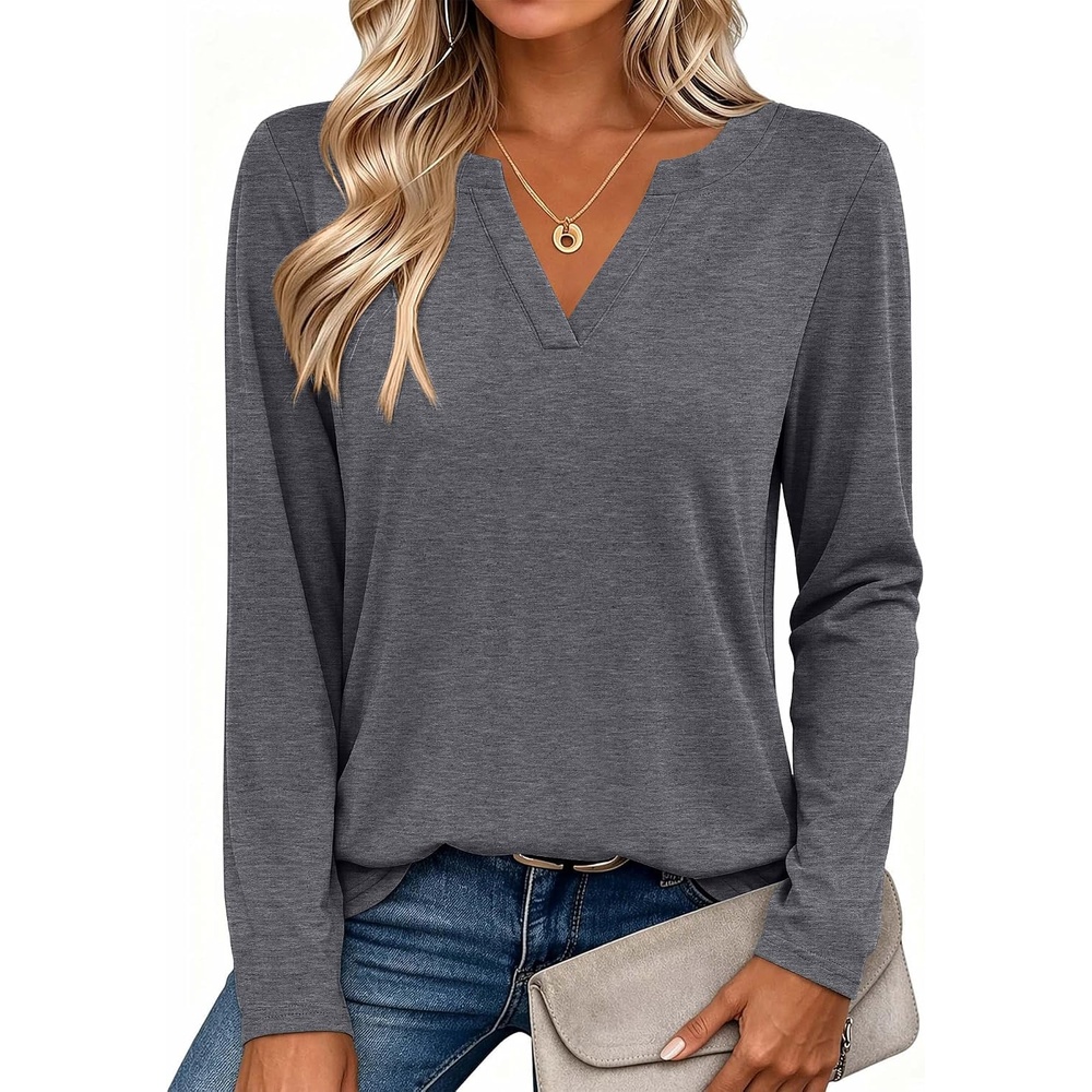 image:imageZeagoo Womens Tops Long Sleeve V Neck Tee Shirts Cute Dressy CasualBgrey