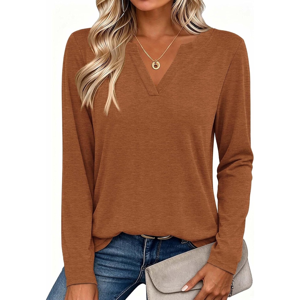 image:imageZeagoo Womens Tops Long Sleeve V Neck Tee Shirts Cute Dressy CasualBmaple