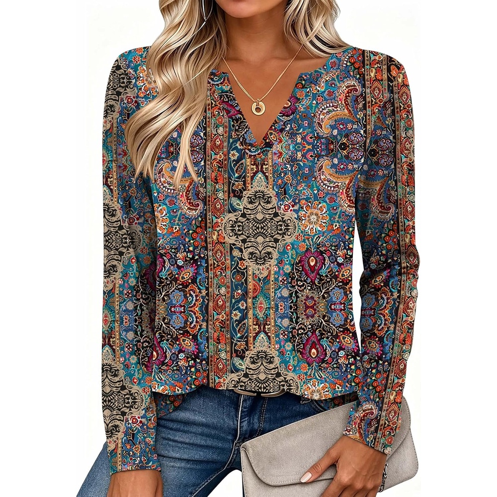 image:imageZeagoo Womens Tops Long Sleeve V Neck Tee Shirts Cute Dressy CasualBohemian Mz721