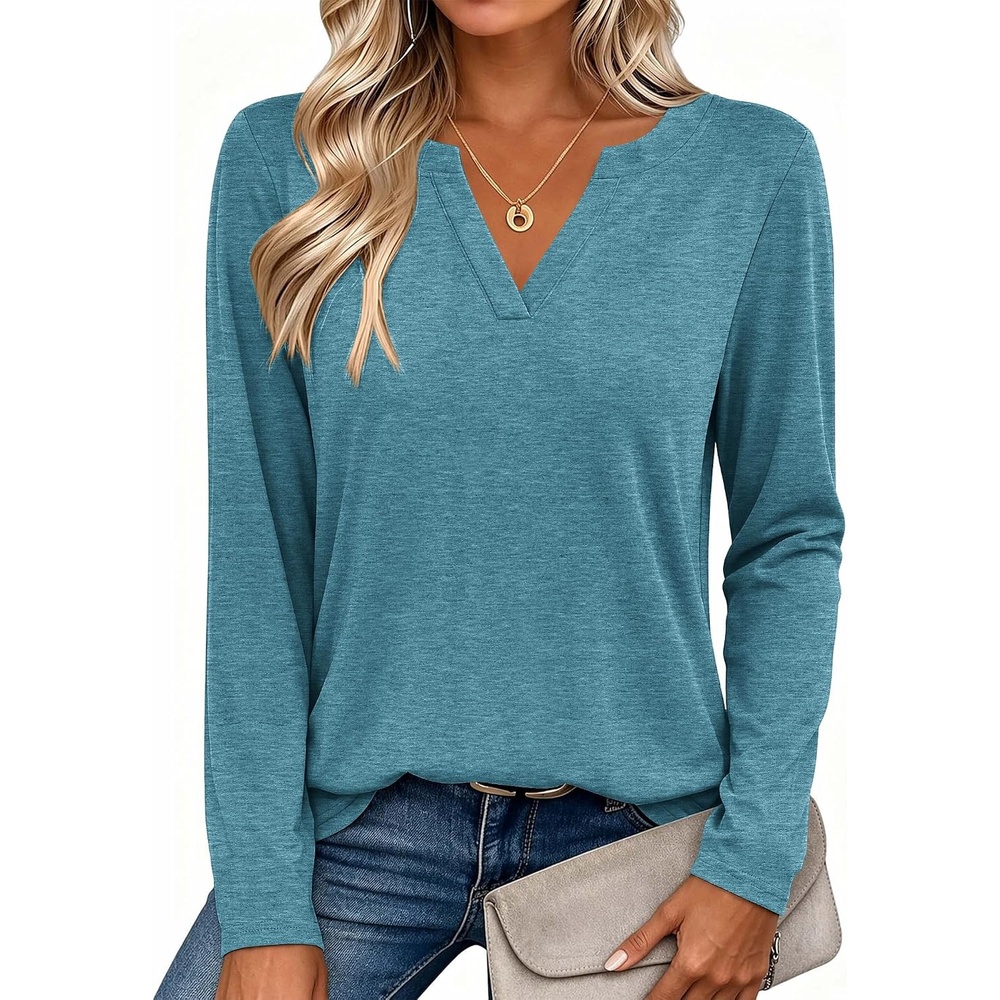 image:imageZeagoo Womens Tops Long Sleeve V Neck Tee Shirts Cute Dressy CasualBturquoise